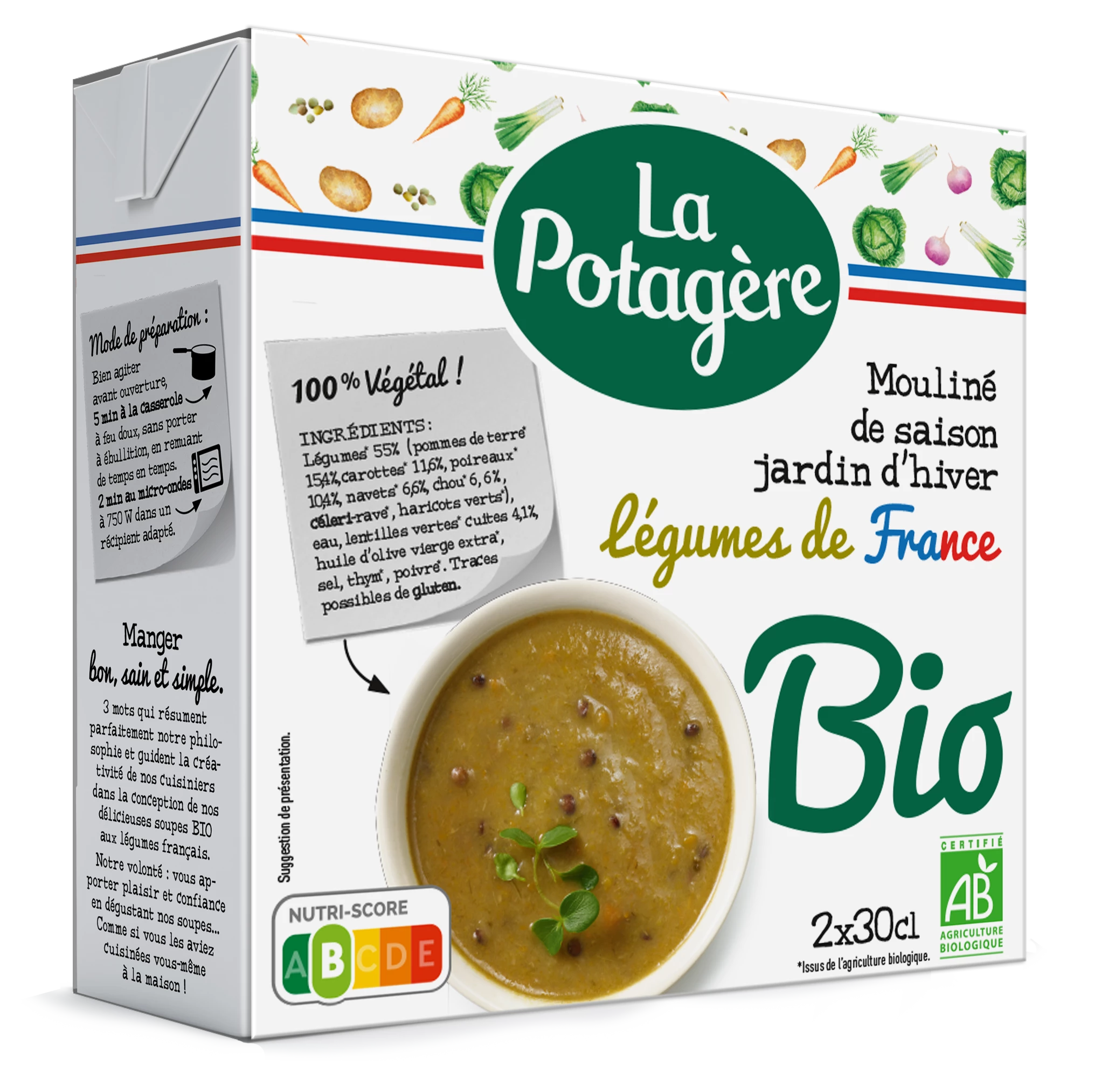 Mouliné de legumes de inverno biológicos, 2x3cl, LA POTAGERE