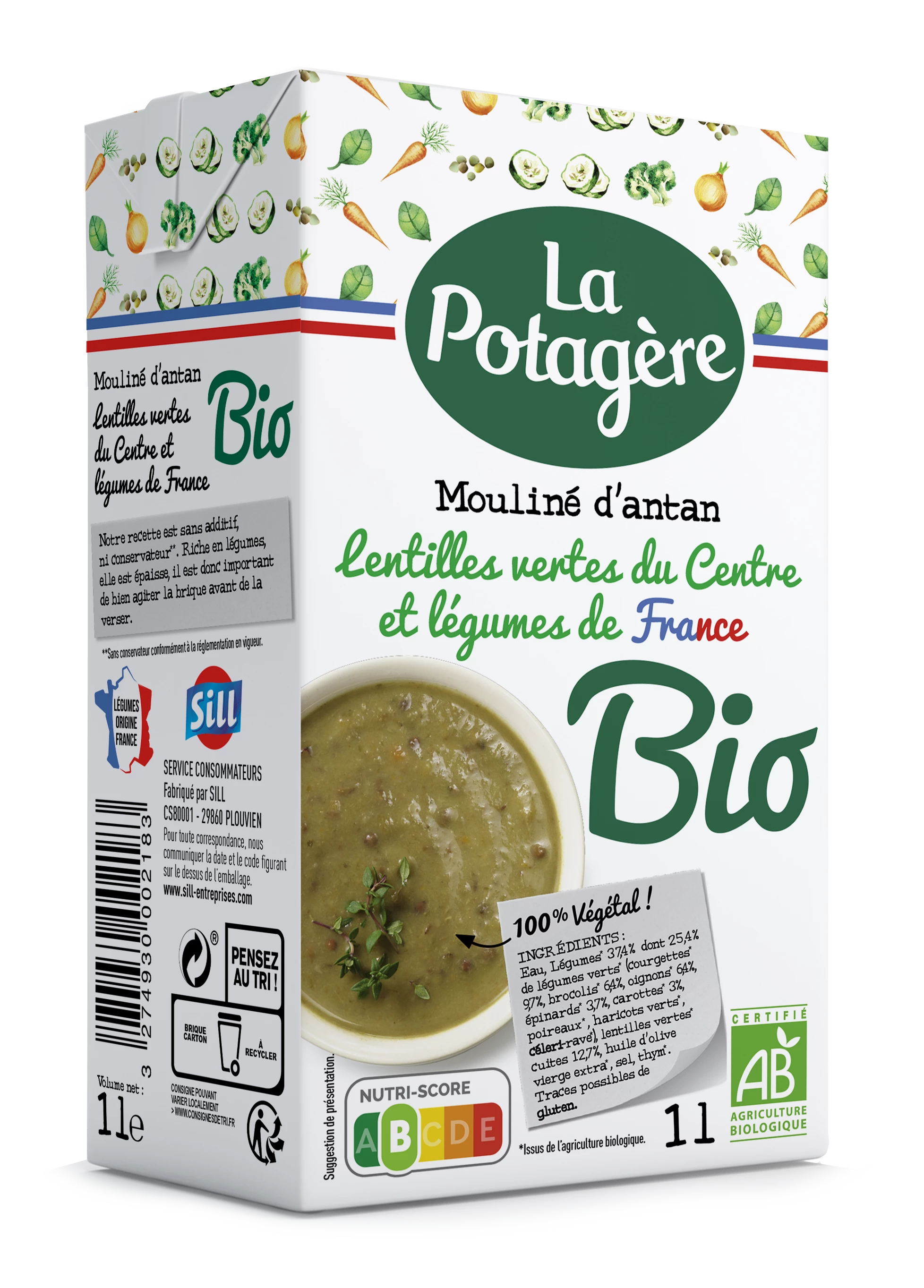 Mouliné d'antansoep met groene linzen uit het centrum en biologische groenten uit Frankrijk, 1l, LA POTAGERE