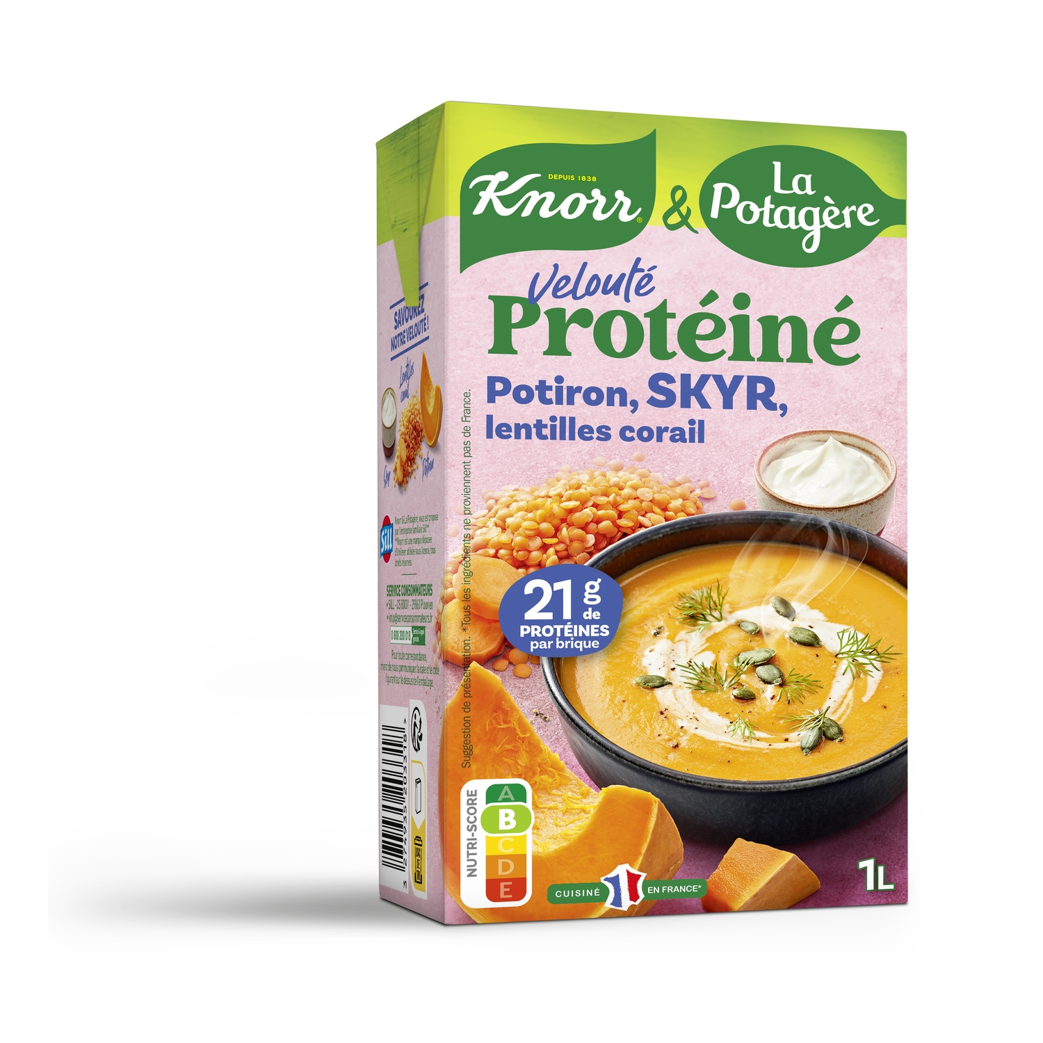 Veloute proteine potiron skyr et lentilles corail, 1 L - LA POTAGERE