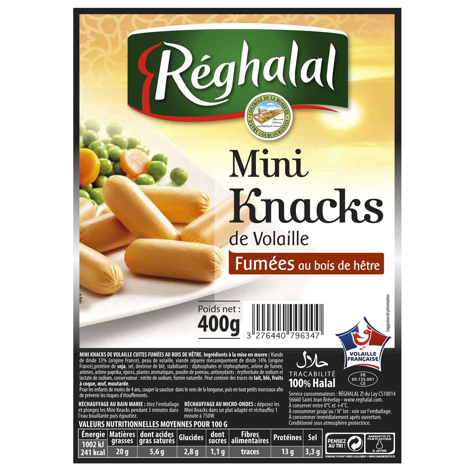 Mini Knacks de Volaille Fumée, 400g - RÉGHALAL