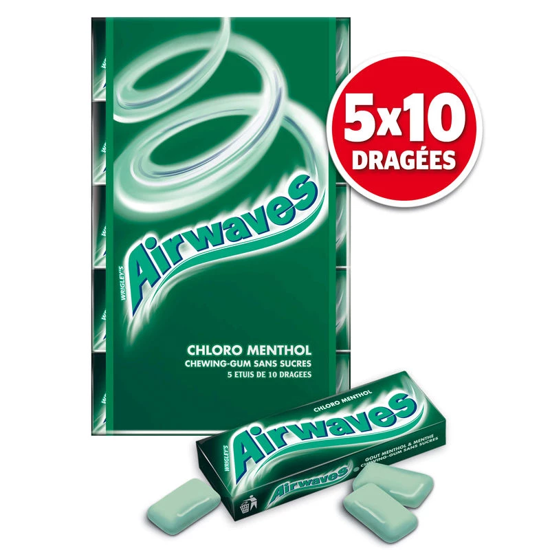 Chlorophyll Menthol Sugar-Free Chewing Gum; 14g - AIRWAVES