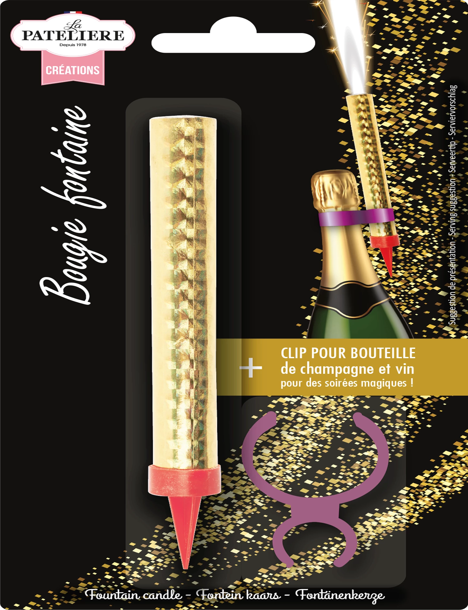 Fonteinkaars met clip voor fles champagne en wijn X1 Clip 19g - LA PATELIERE