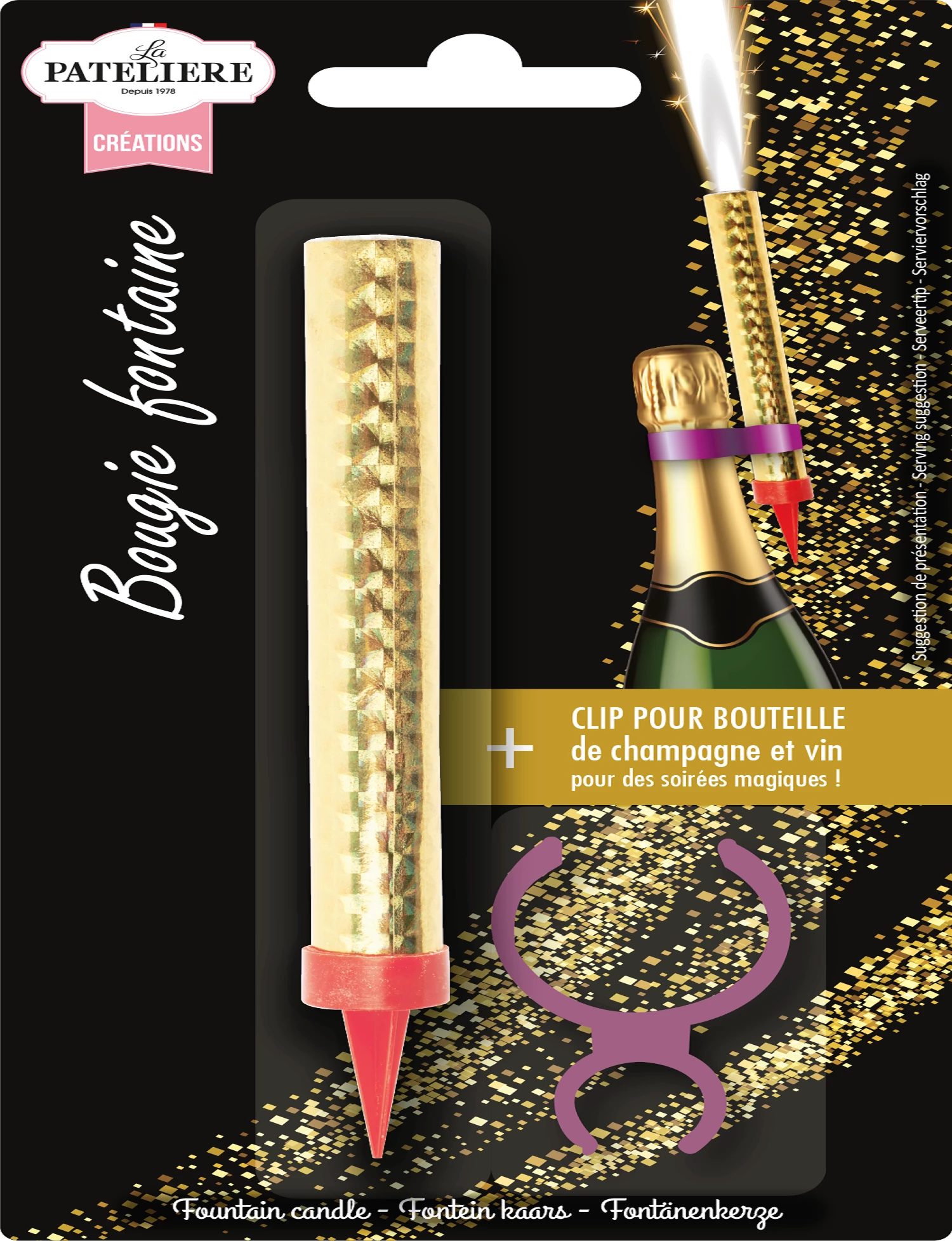 Fountain Candle with Clip for Champagne and Wine Bottle X1 Clip 19g - LA PATELIERE