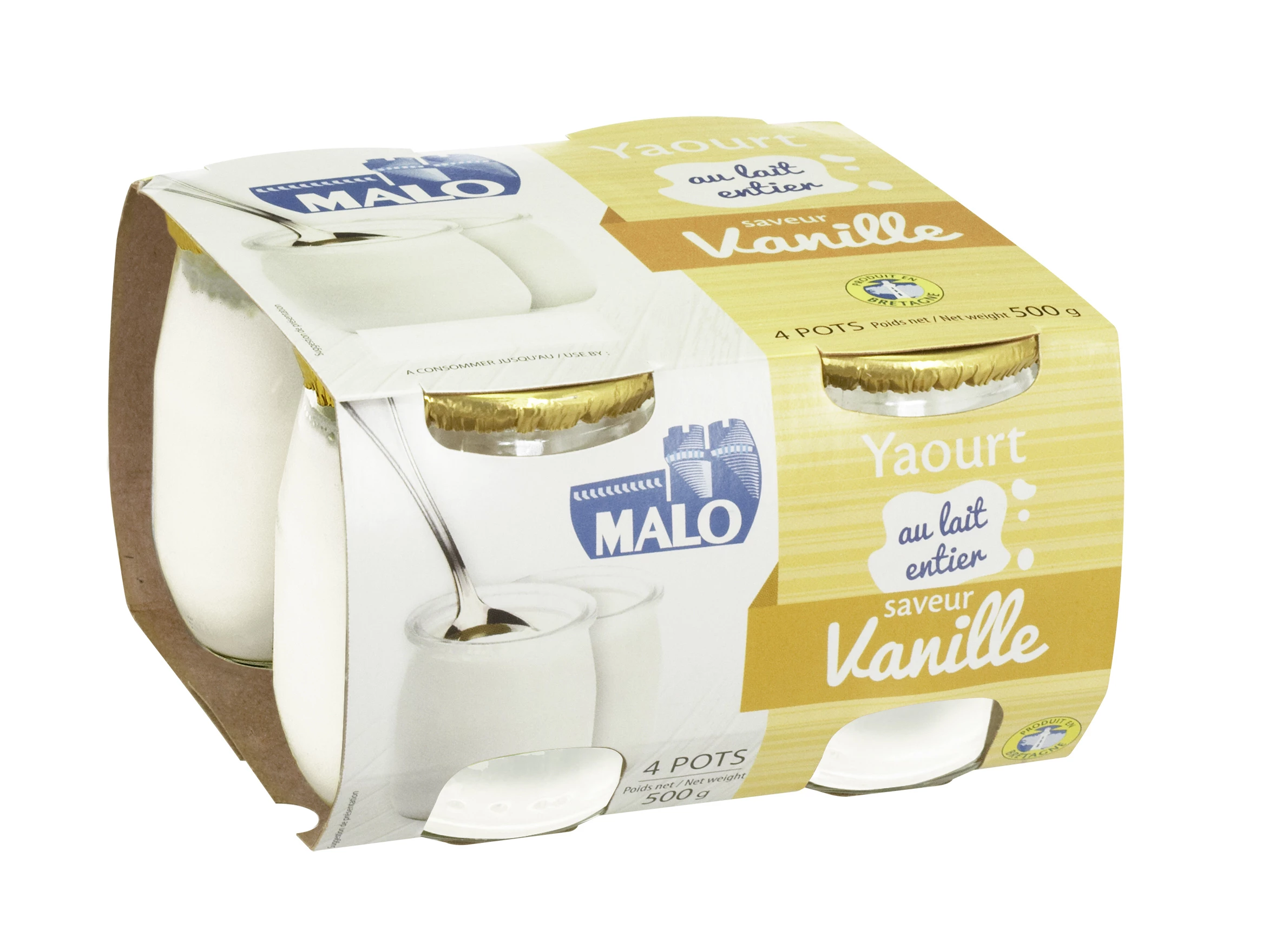 Yaourt au lait entier saveur vanille 4 x 125 g - MALO