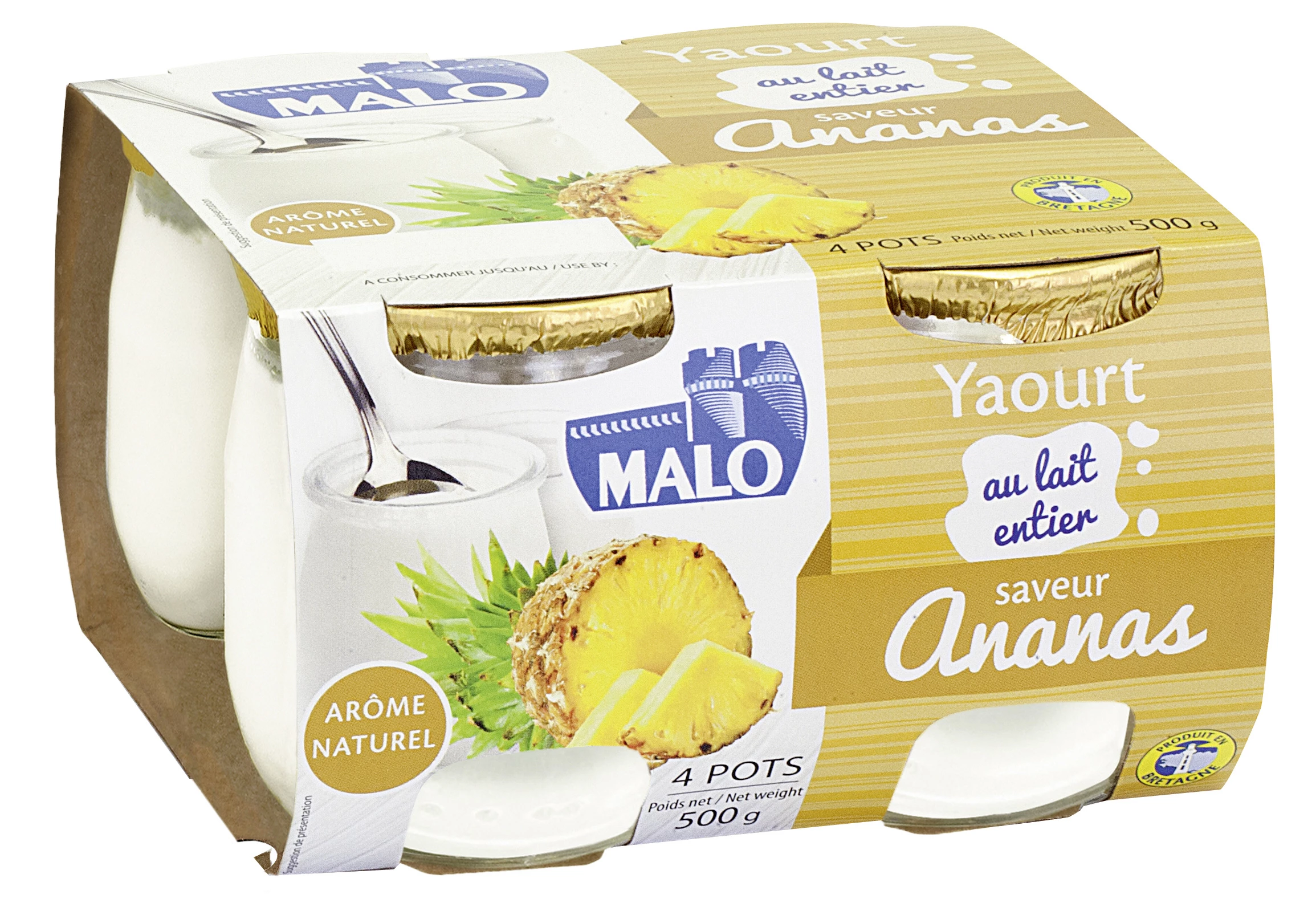 Yaourt au lait entier saveur ananas 4x125g - MALO
