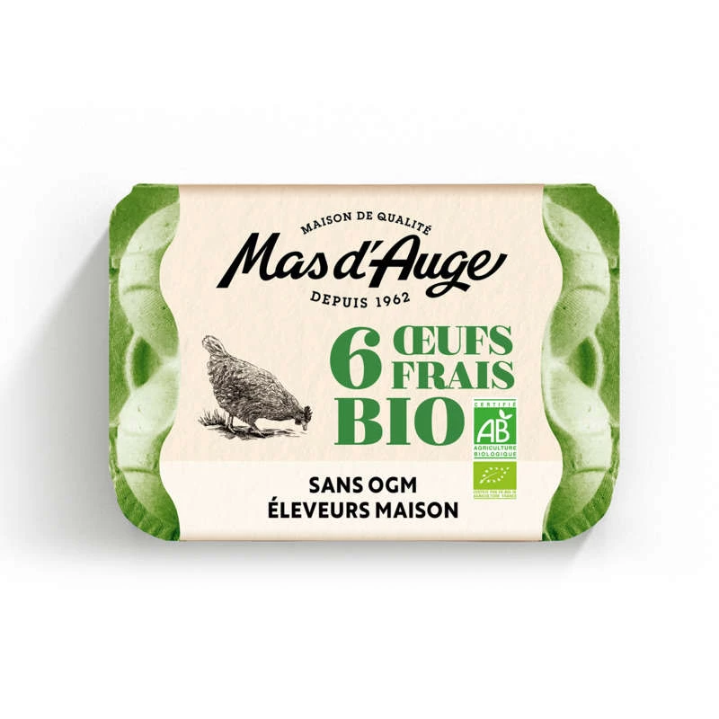 6 Oeufs Bio Sans OGM Eleveurs Maison, x6 - MAS D'AUGE