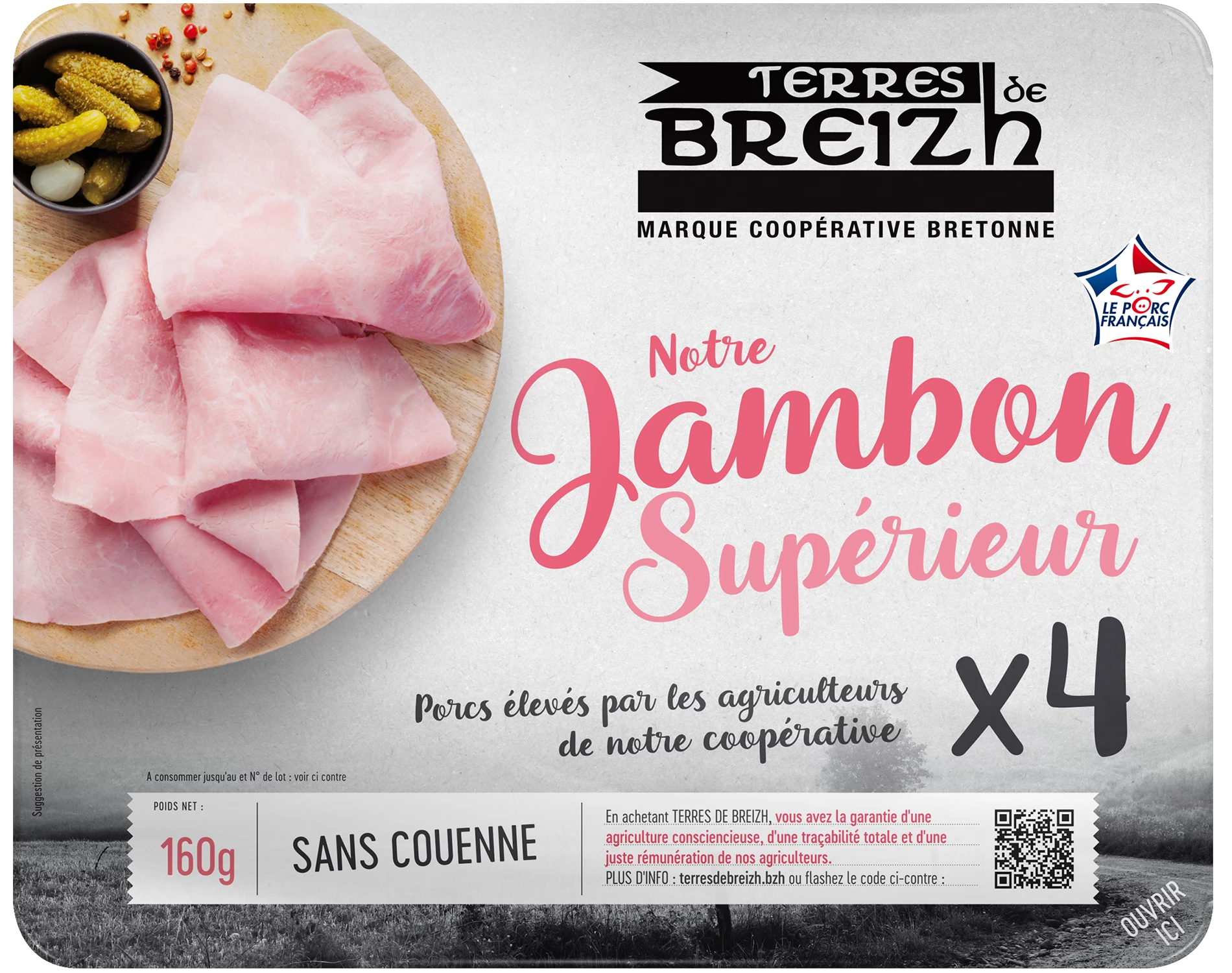 Jambon Cuit, 4 Tranches 160g - TERRE DE BREIZH