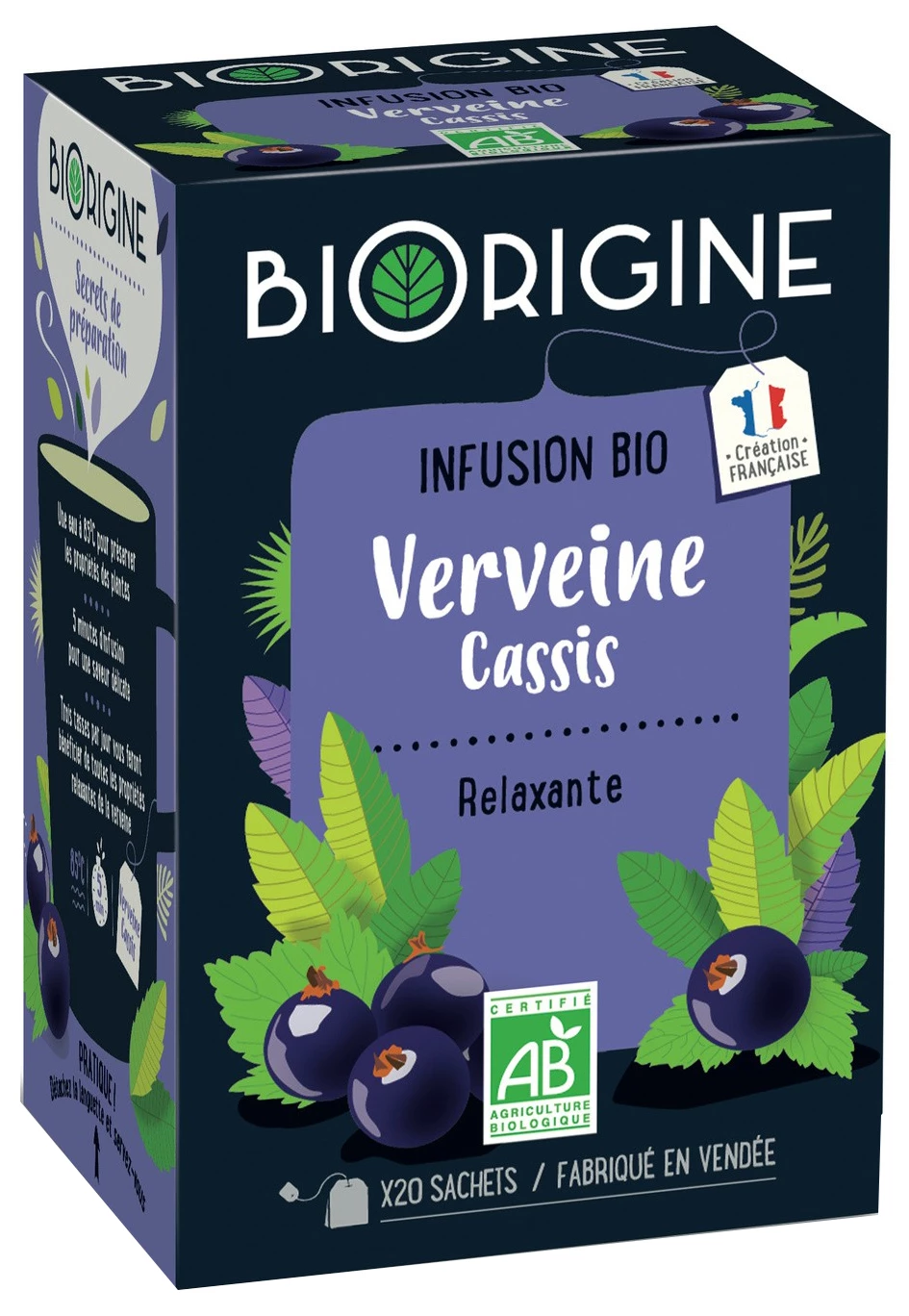 Infusion bio verveine cassis 20 sachets - BIORIGINE