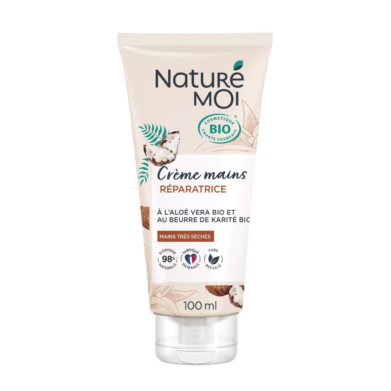 Crema de manos reparadora ecológica, tubo de 100ml, NATUREMOI