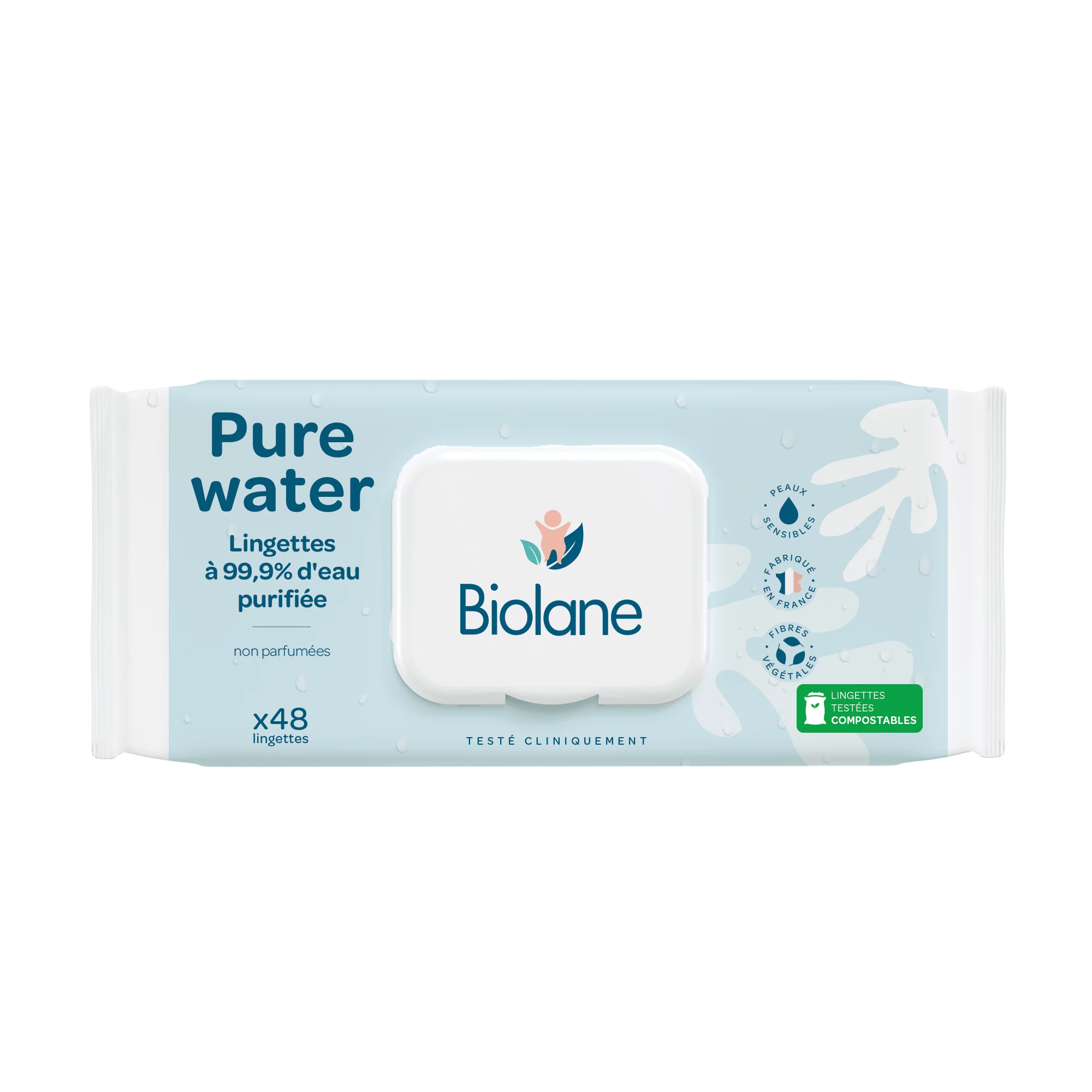 Baby Wipes 99.9% Purified Water Unscented X48 - BIOLANE