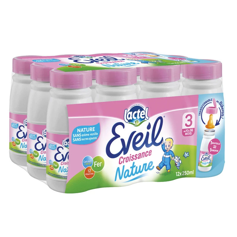 Lait liquide eveil croissance nature 12x250ml - LACTEL