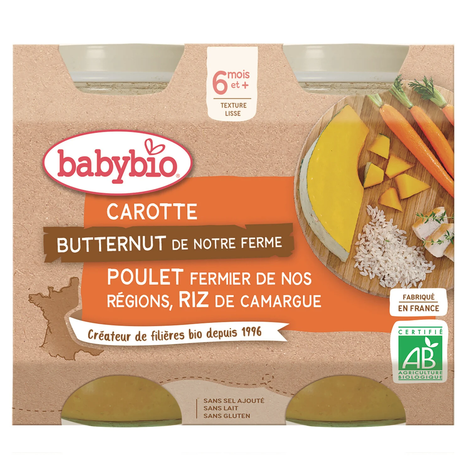 Petit Pot Bébé Dès 6 Mois, Carotte Courge Poulet 2x200g - Babybio