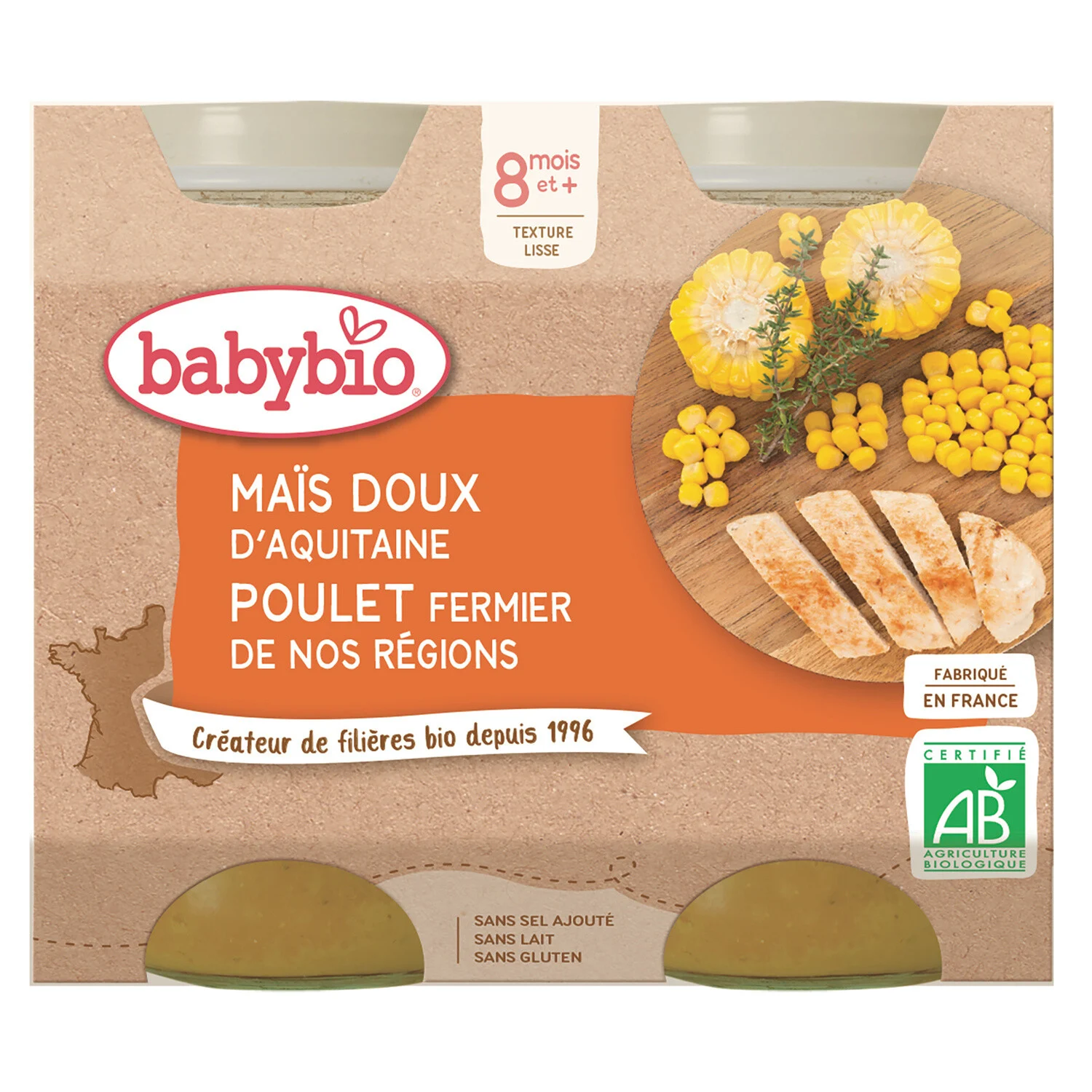 Small Baby Pot From 8 Months, Chicken Corn 2x200g - Babybio