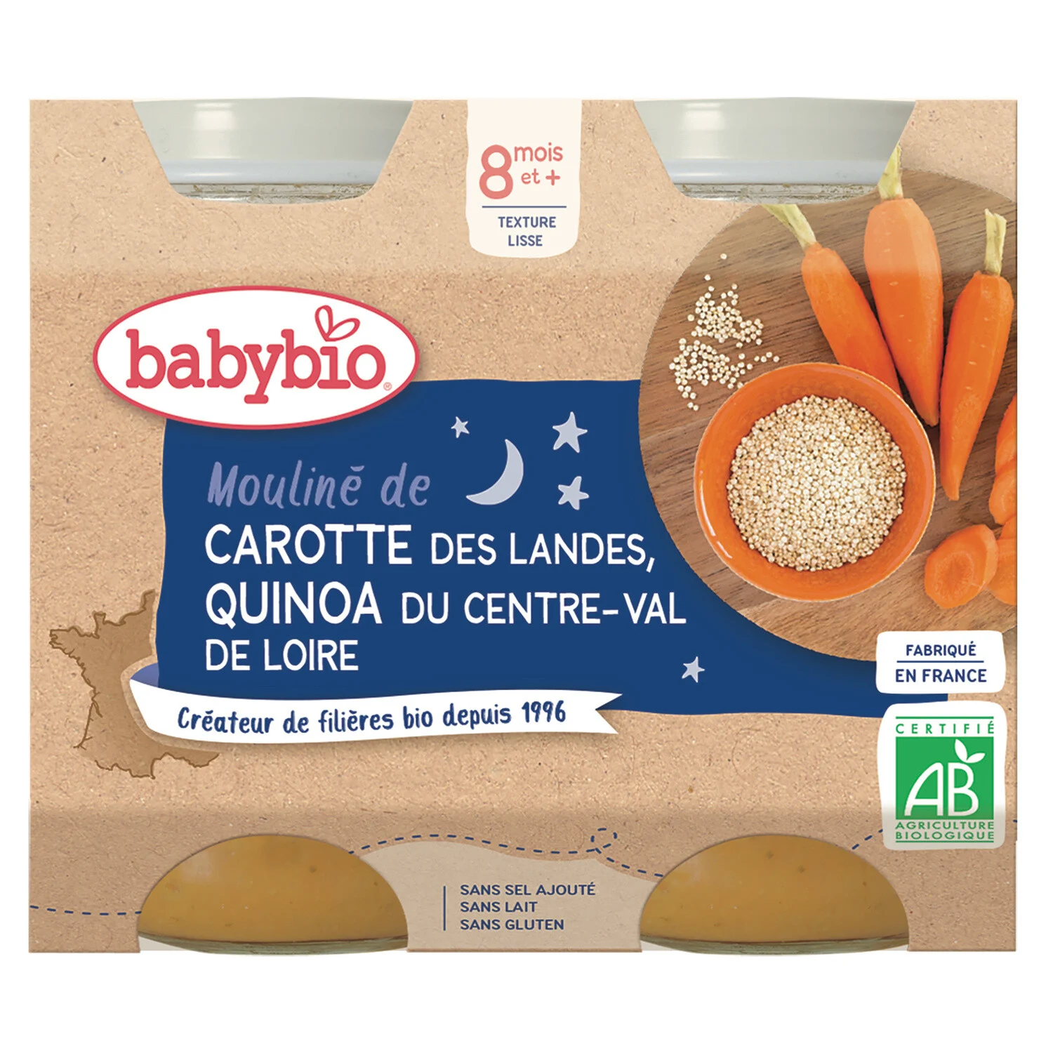 Petit Pot Bébé Dès 8 Mois, Carotte Quinoa 2x200g -babybio