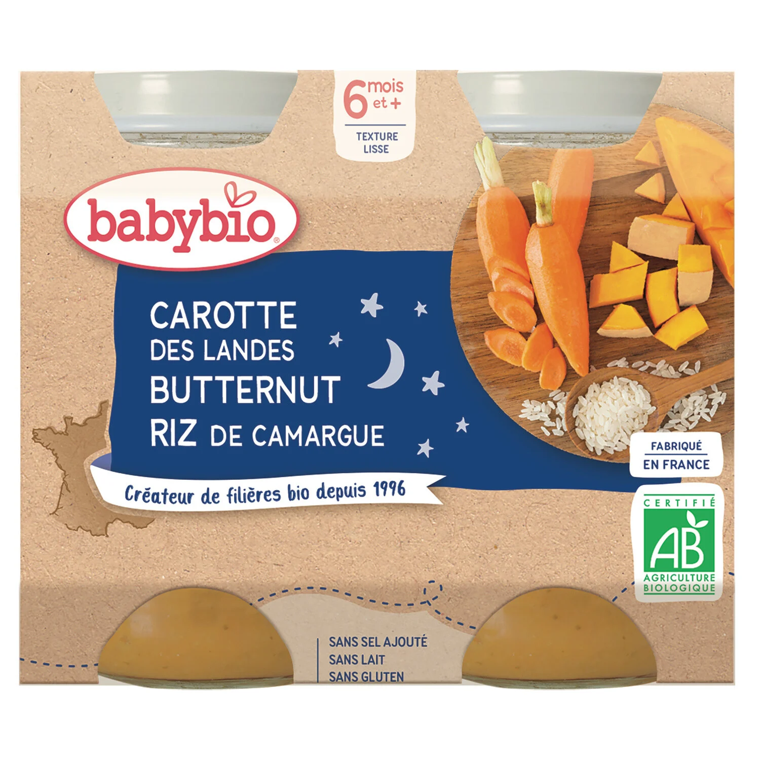 Petit Pot Bébé Dès 6 Mois, Carotte Potimarron Riz 2x200g - Babybio