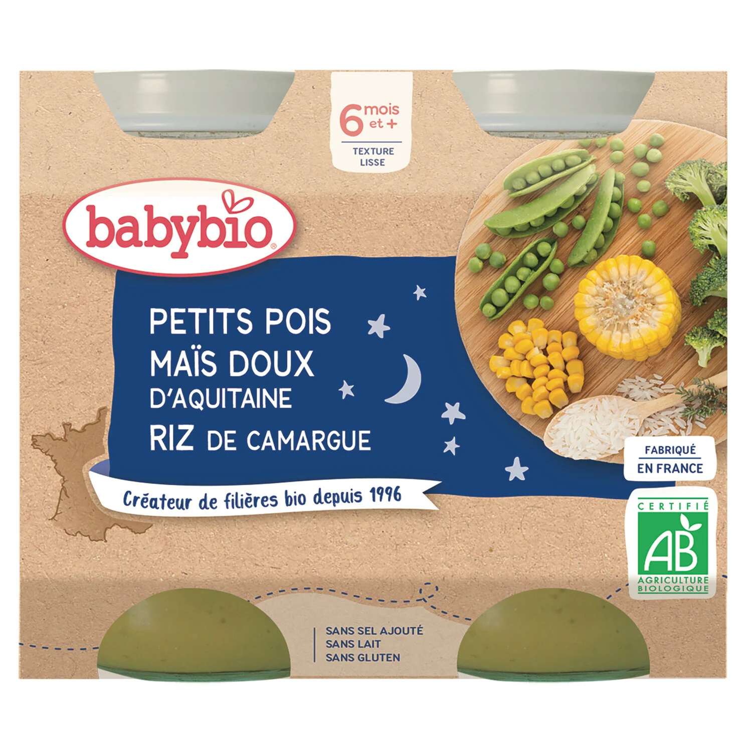 Petit Pot Bébé Dès 6 Mois, Petits Pois Maïs Riz 2x200g - Babybio