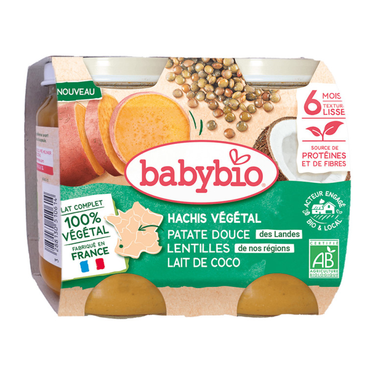 Hachis végétal - Patate douce des Landes Lentilles de nos régions Lait de coco   NOUVEAU (Disponibilité 15/03/24) 2x200g - VITAGERMINE