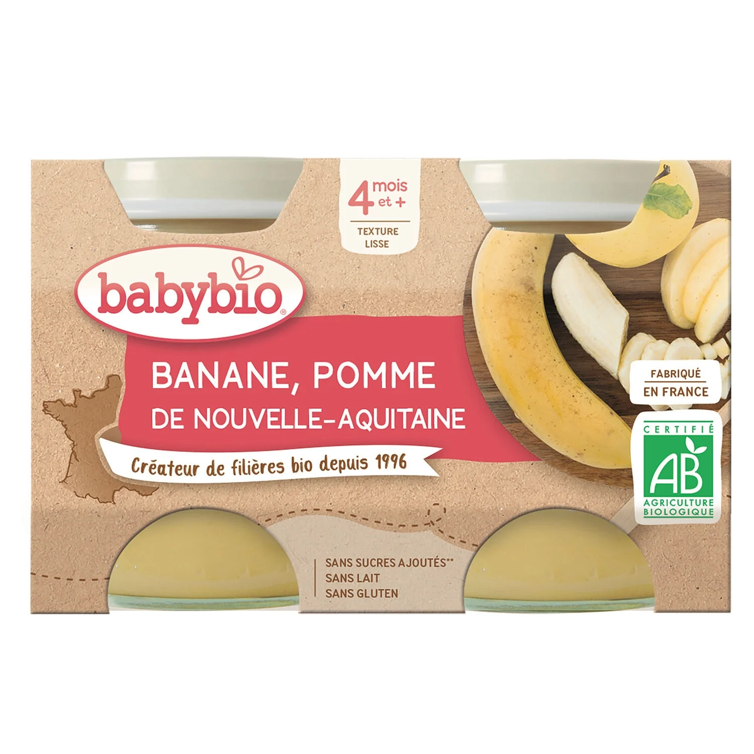 Baby Compotes From 4 Months Apple Banana No Added Sugars Organic 2x130g -babybio