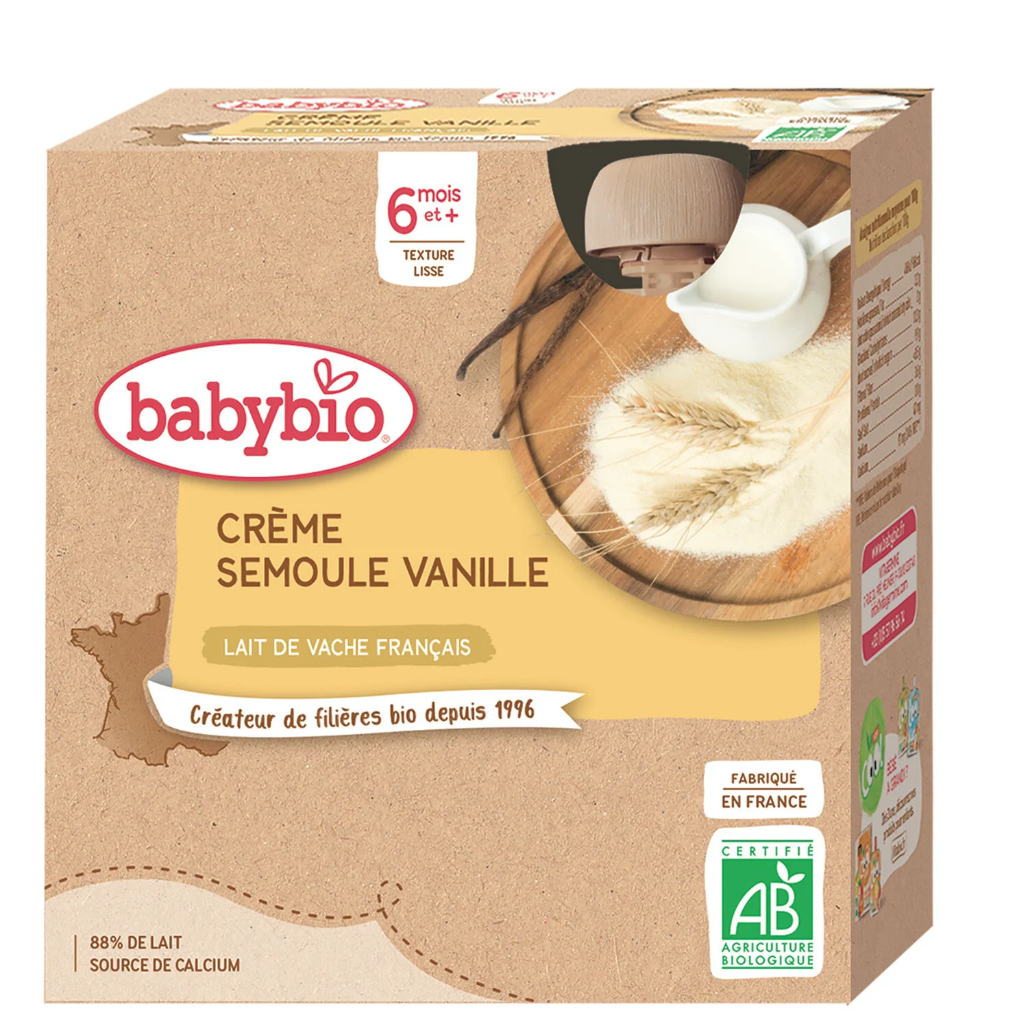 Desserts Bébé à Boire Dès 6 Mois Semoule Vanille Bio 4x85g - Babybio