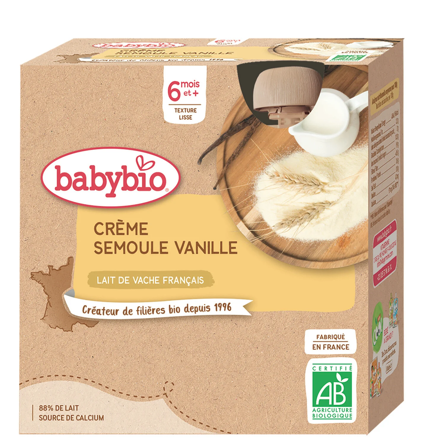 Baby Desserts to Drink From 6 Months Organic Vanilla Semolina 4x85g - Babybio