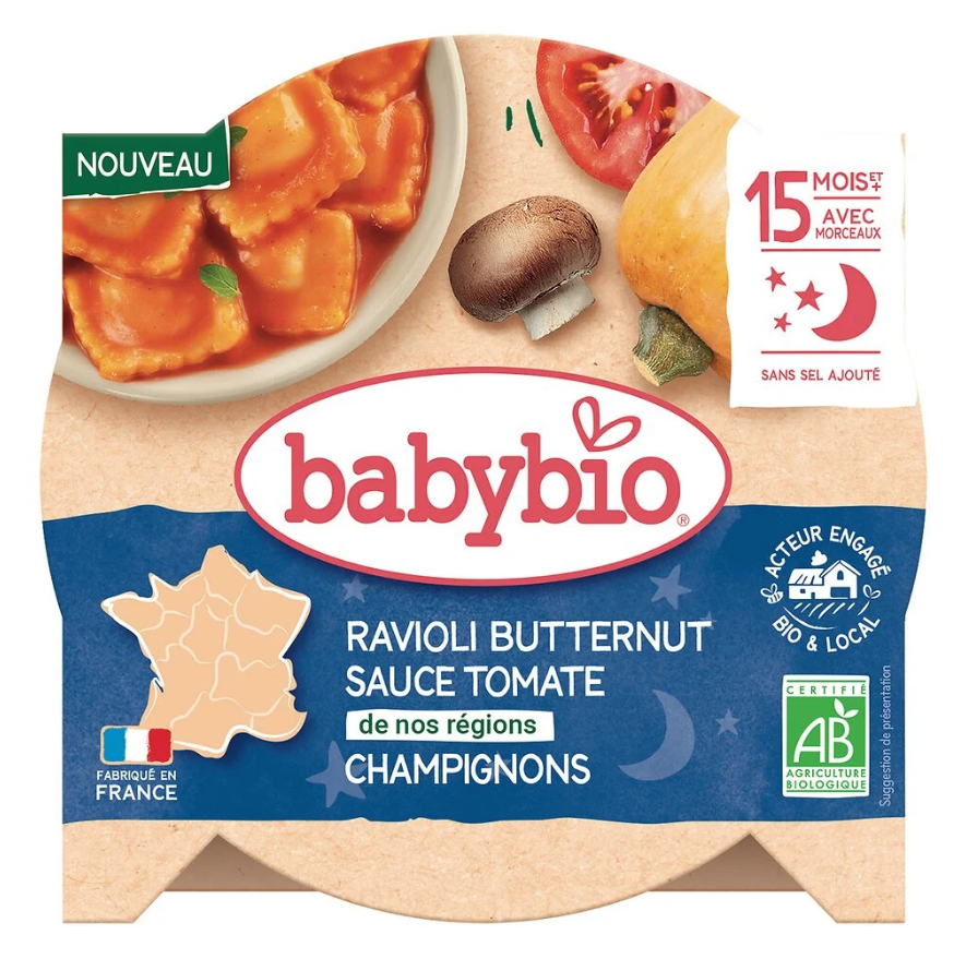 Ravioli Butternut sauce aux Tomates de nos régions et Champignons    NOUVEAU (Disponibilité 15/03/24) 190g - VITAGERMINE