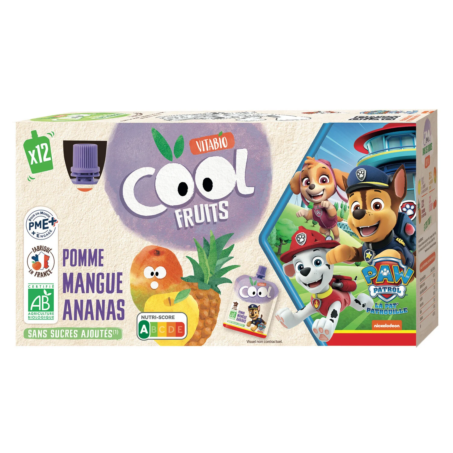 Drinking Compote La Paw Patrol Pomme De France Mango Pineapple No Added Sugars Organic 12x90g - Vitabio