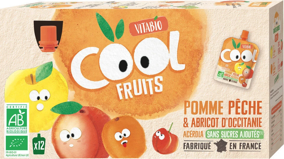 Compote à Boire La Pat's Patrouille Pomme De France Pêche Abricot Sans Sucres Ajoutés Bio 12x90g - Vitabio