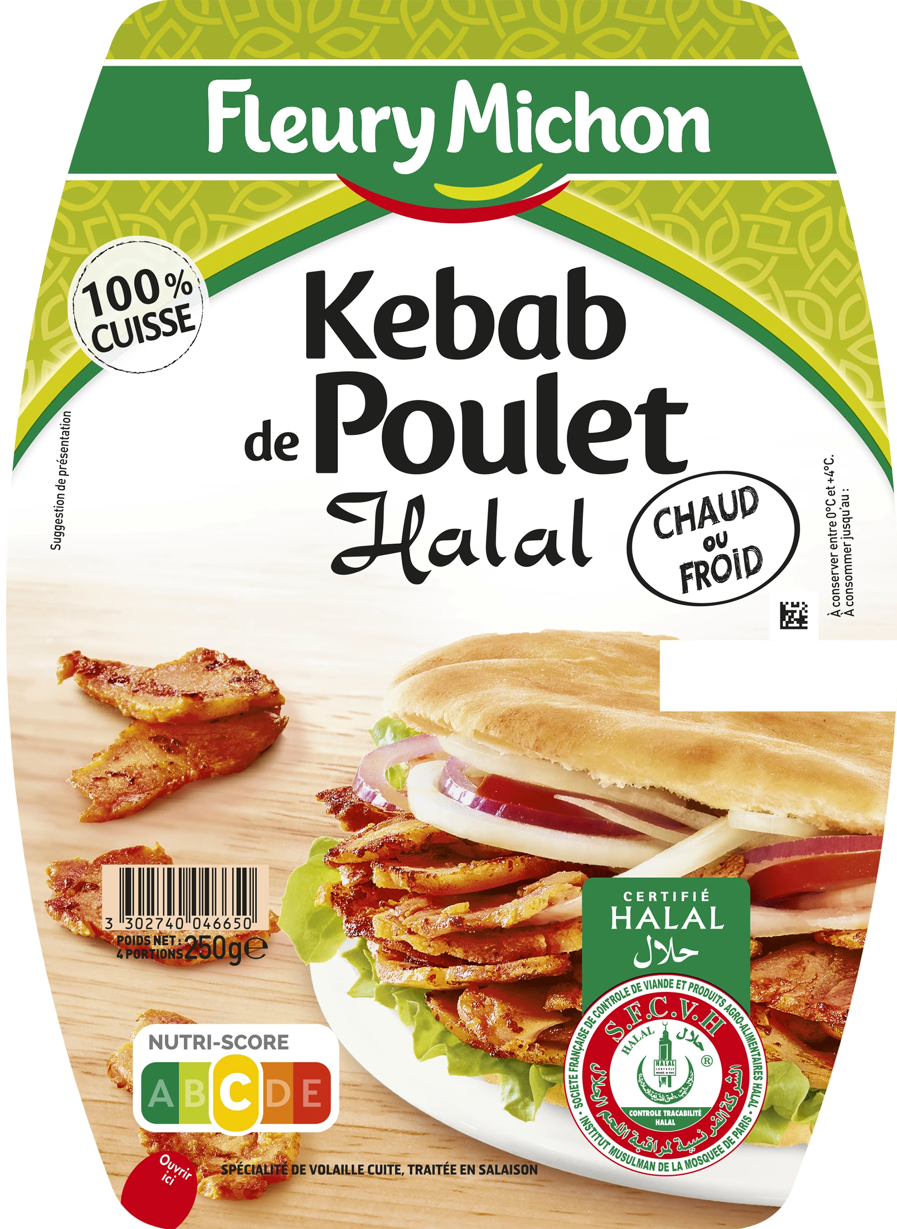 Kebab De Volaille Halal, 250g - FLEURY MICHON