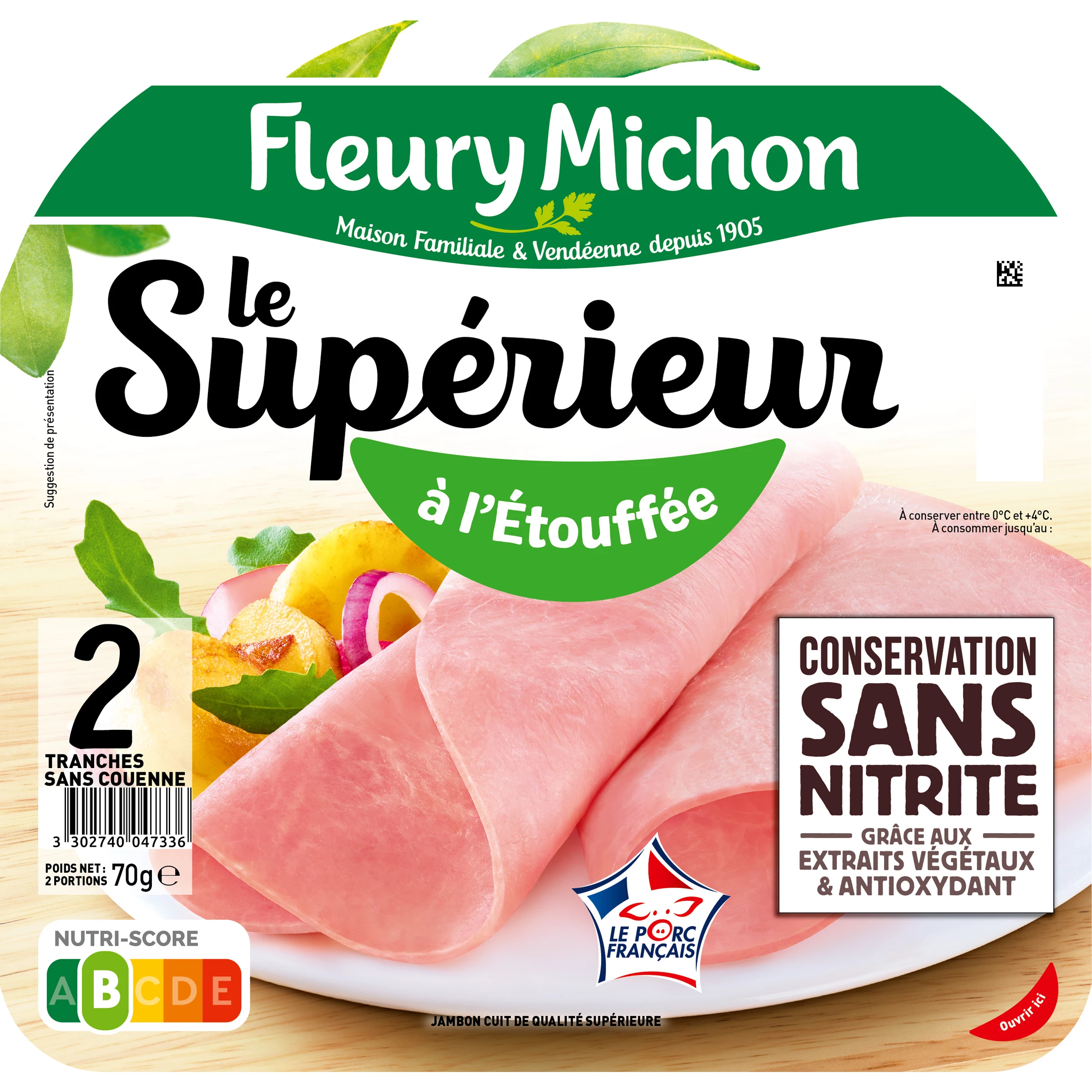 Jambon le Supérieur Conservation sans Nitrite, 2 Tranches - FLEURY MICHON