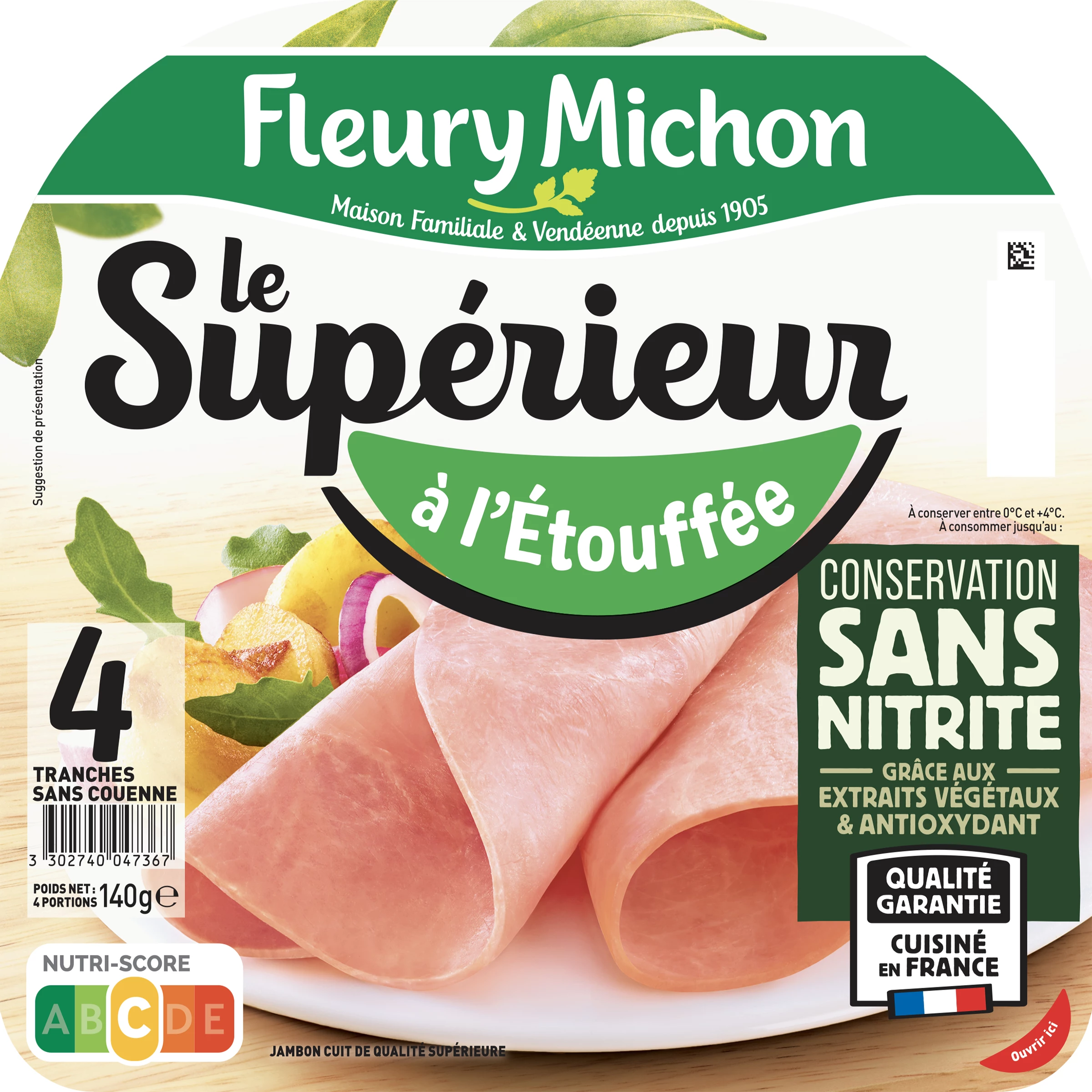 Jambon le Supérieur Conservation sans Nitrite, 4 Tranches - FLEURY MICHON