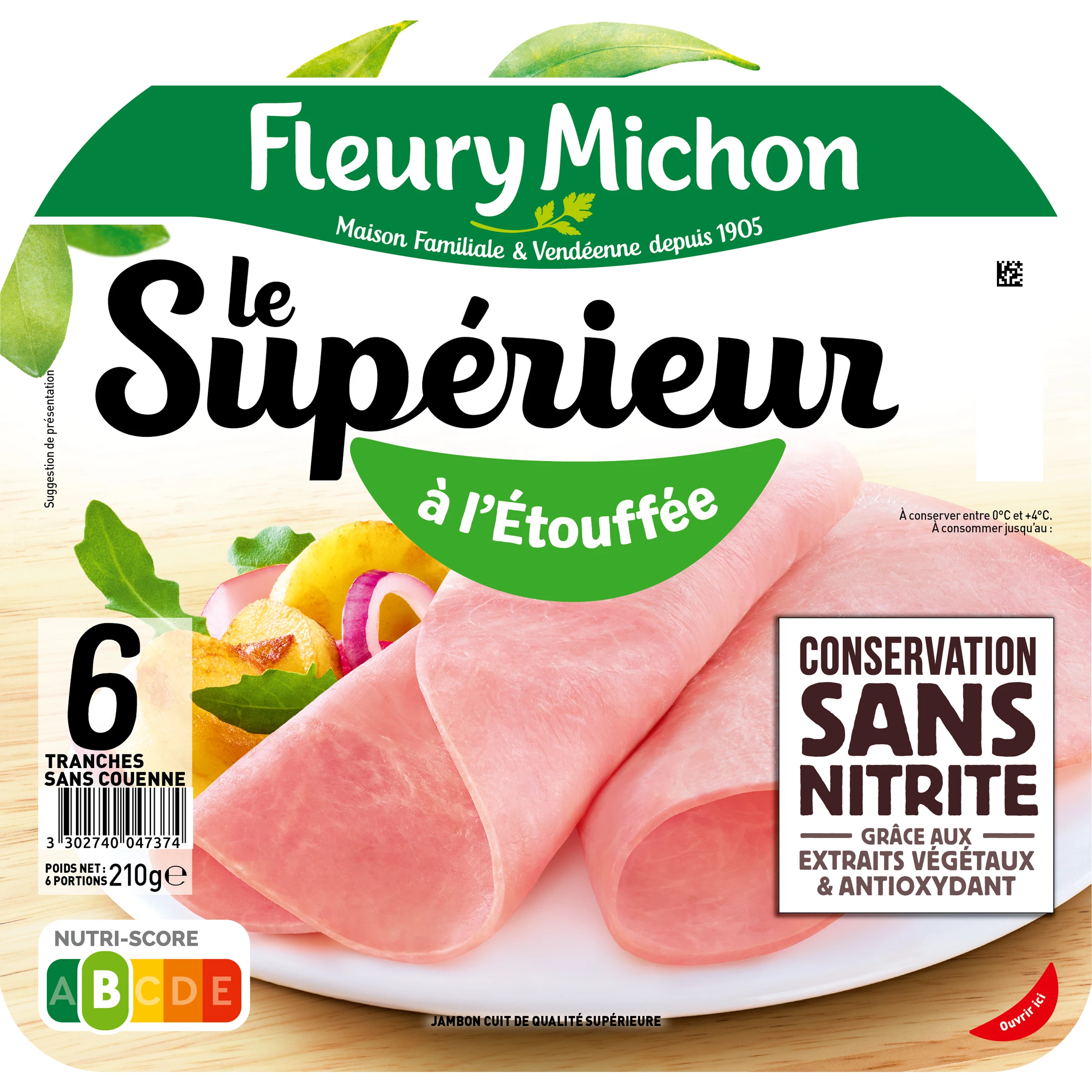Jamón de Conservación Superior sin Nitritos, 6 Lonchas - FLEURY MICHON