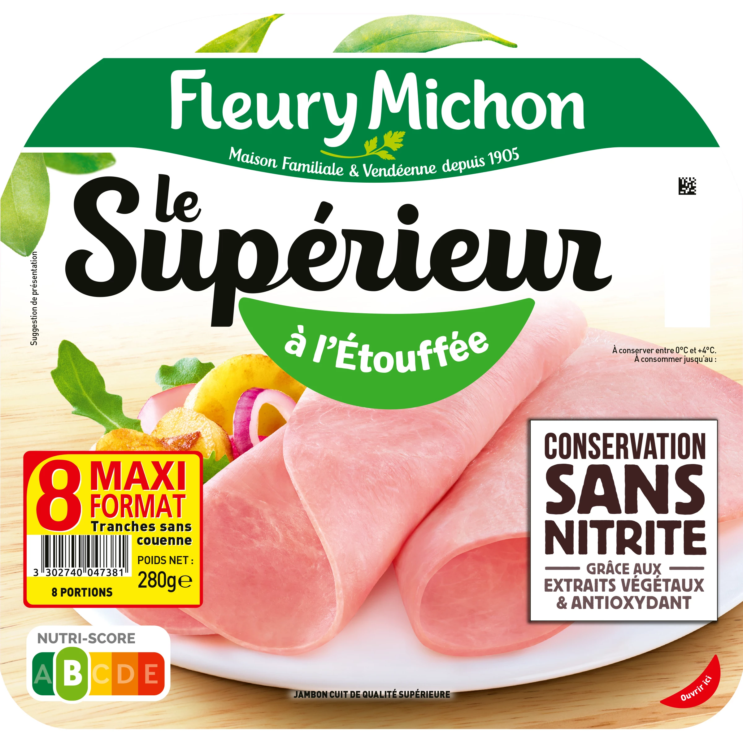 Jambon le Supérieur à l'Étouffée sans Nitrite, 8 Tranches - FLEURY MICHON