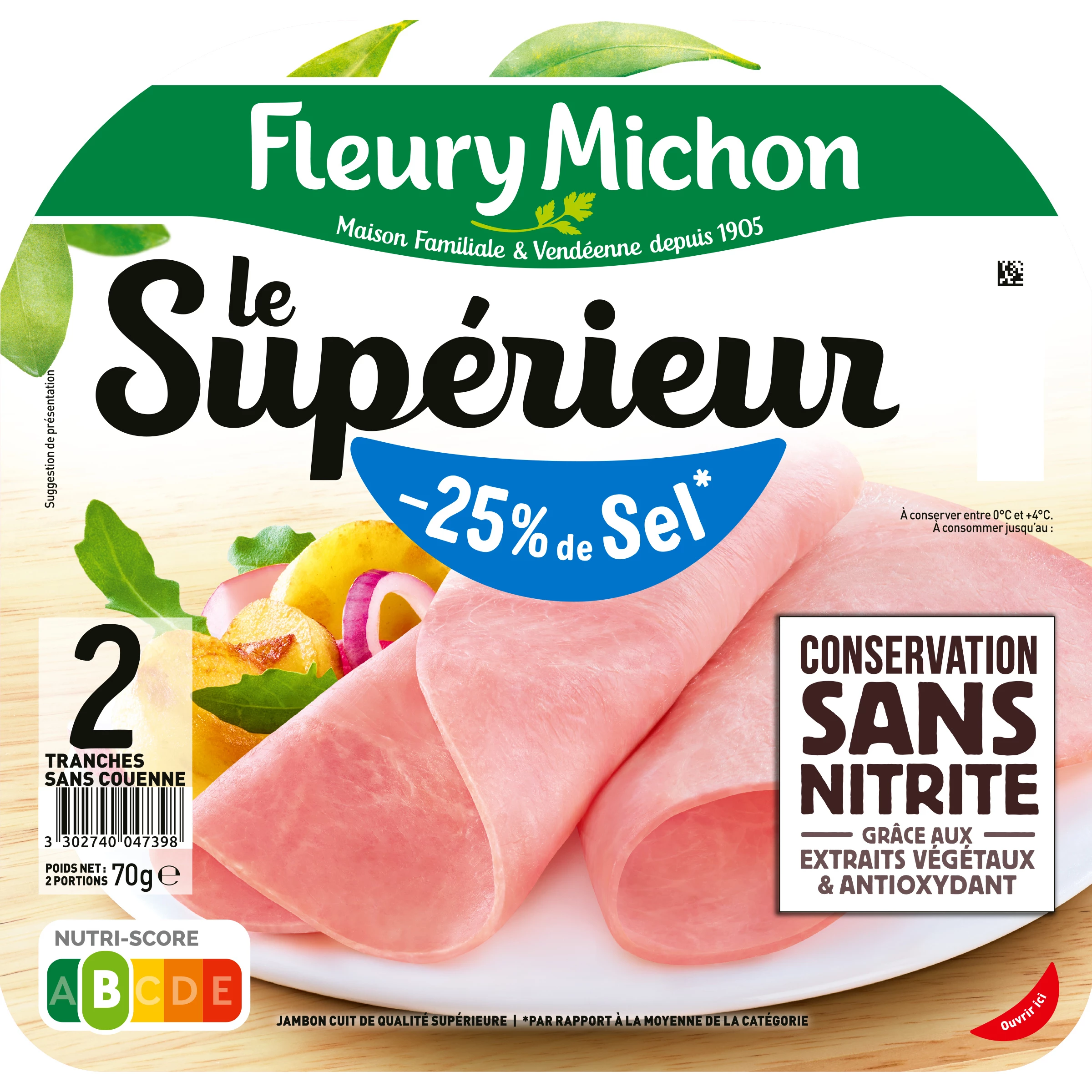 Jambon le Supérieur à l'Étouffée, 2 Tranches - FLEURY MICHON