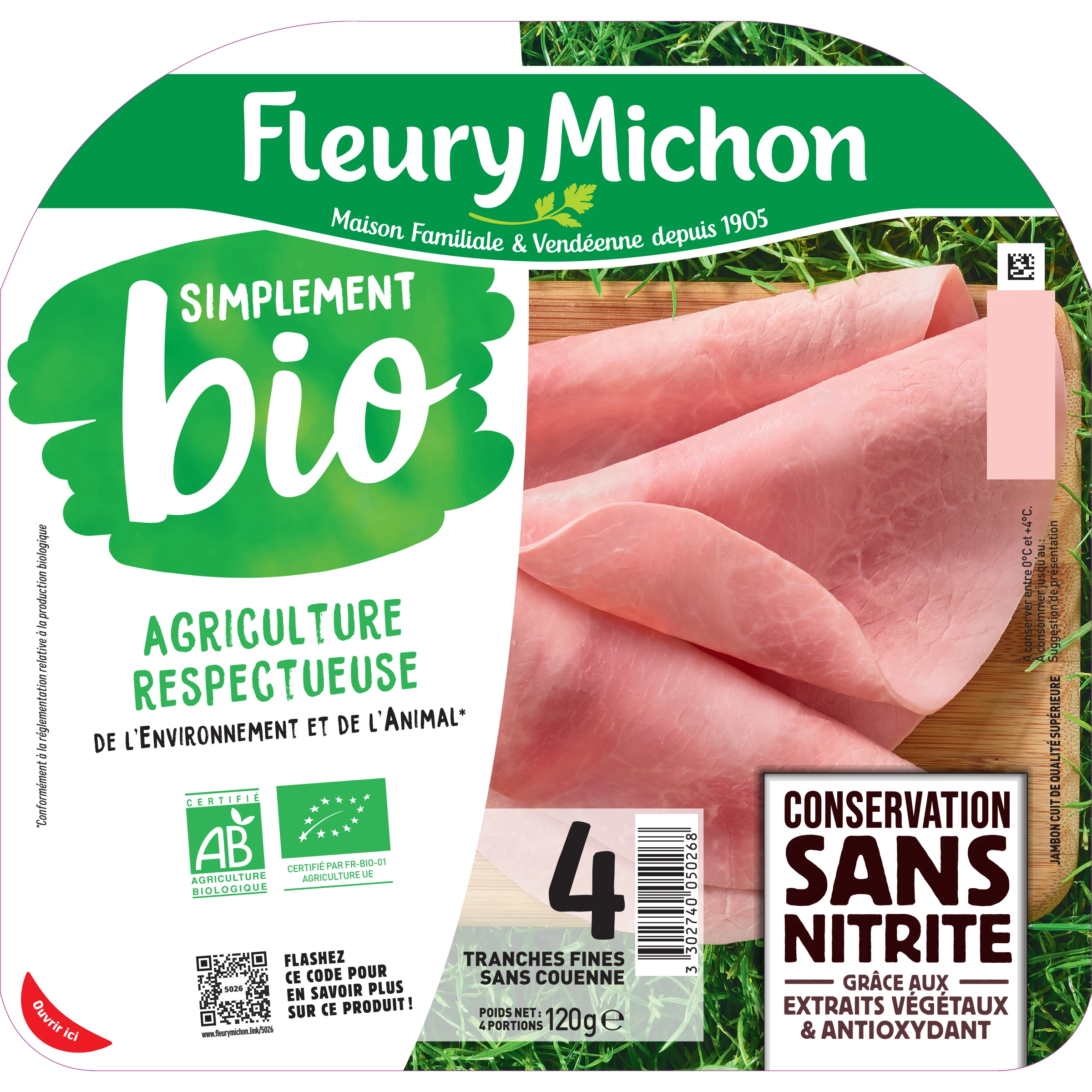 Simply organic preserved ham without nitrite - FLEURY MICHON