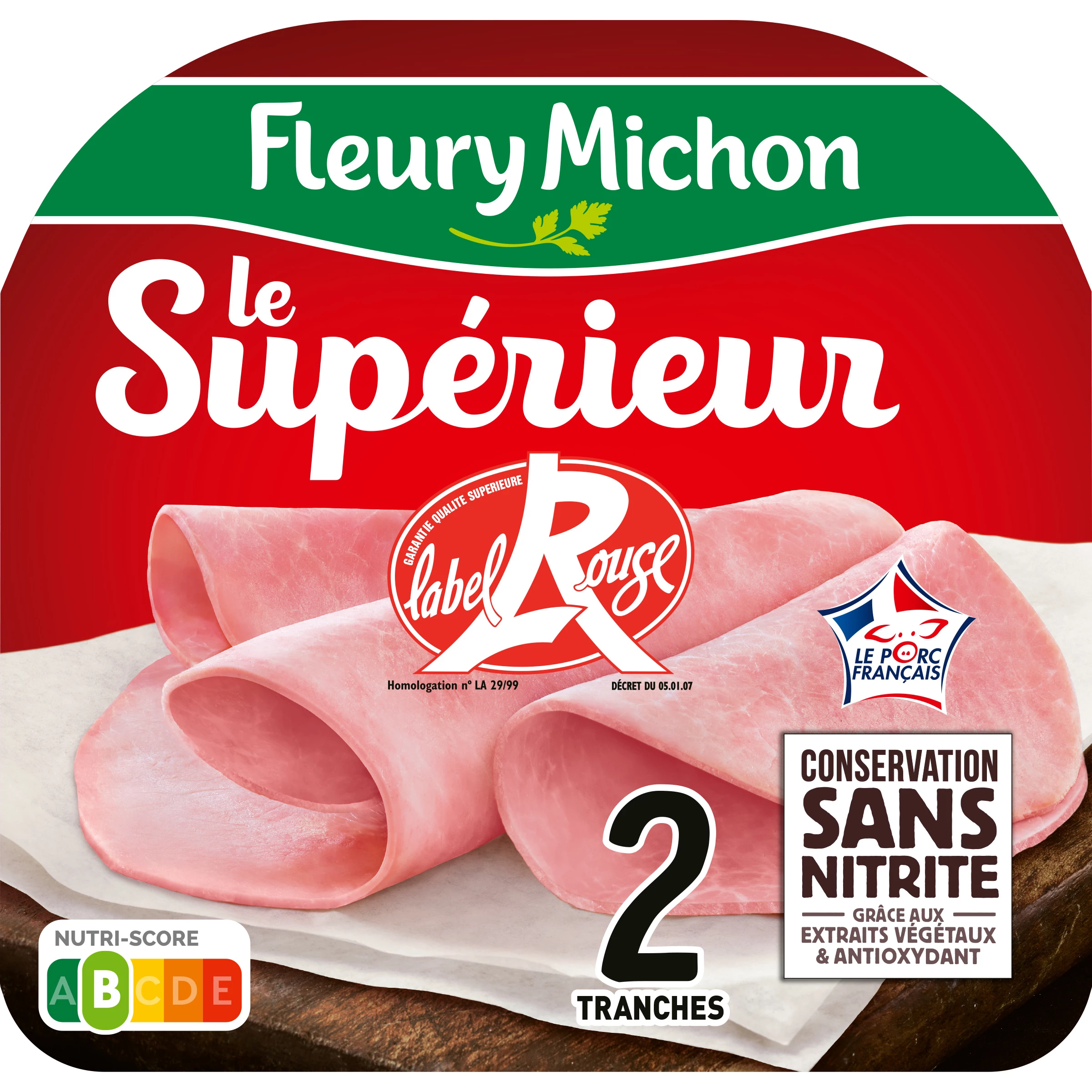 Jambon de Porc Label Rouge sans Nitrite, 2 Tranches - FLEURY MICHON