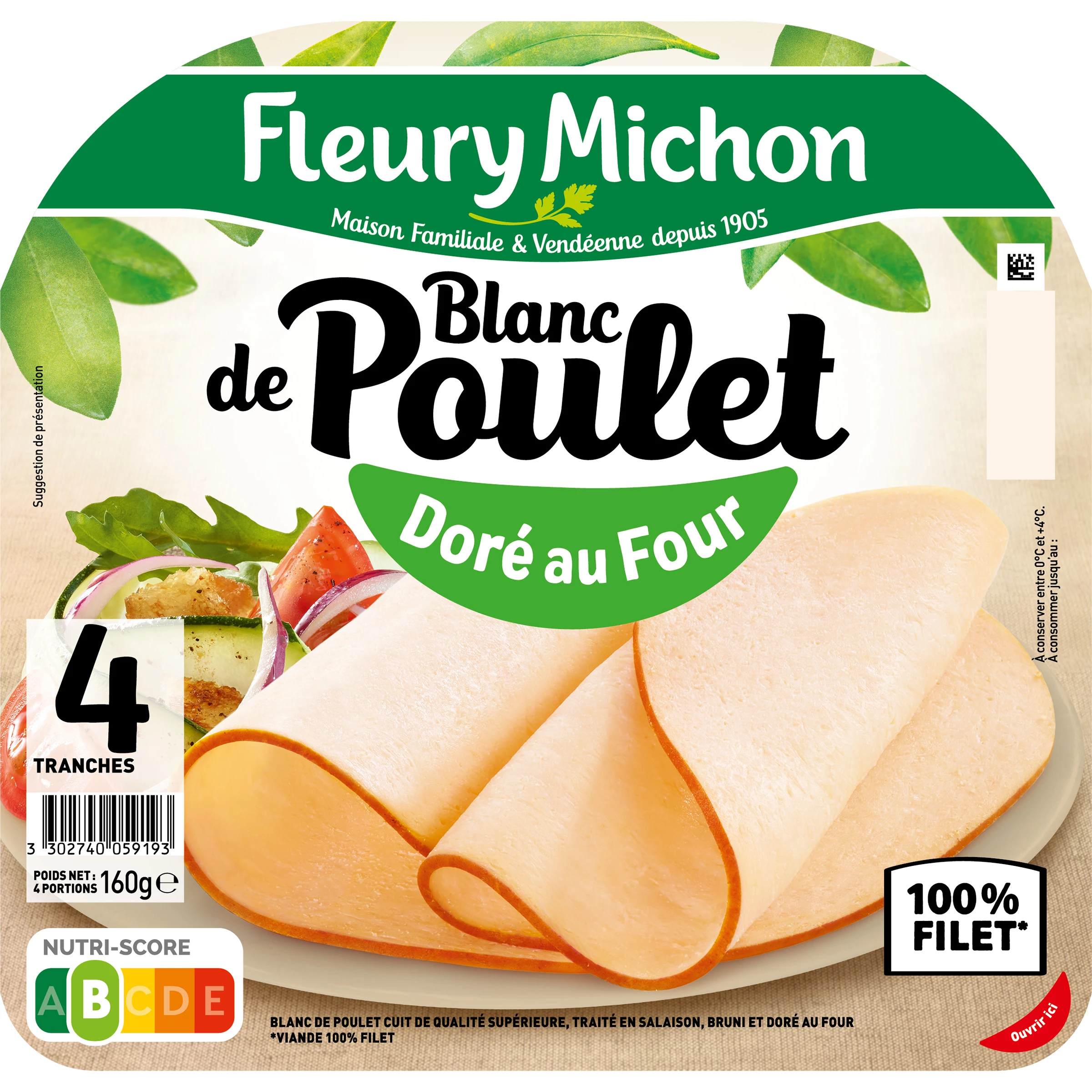 Petto Di Pollo Dorato Al Forno, 4 Fette - FLEURY MICHON
