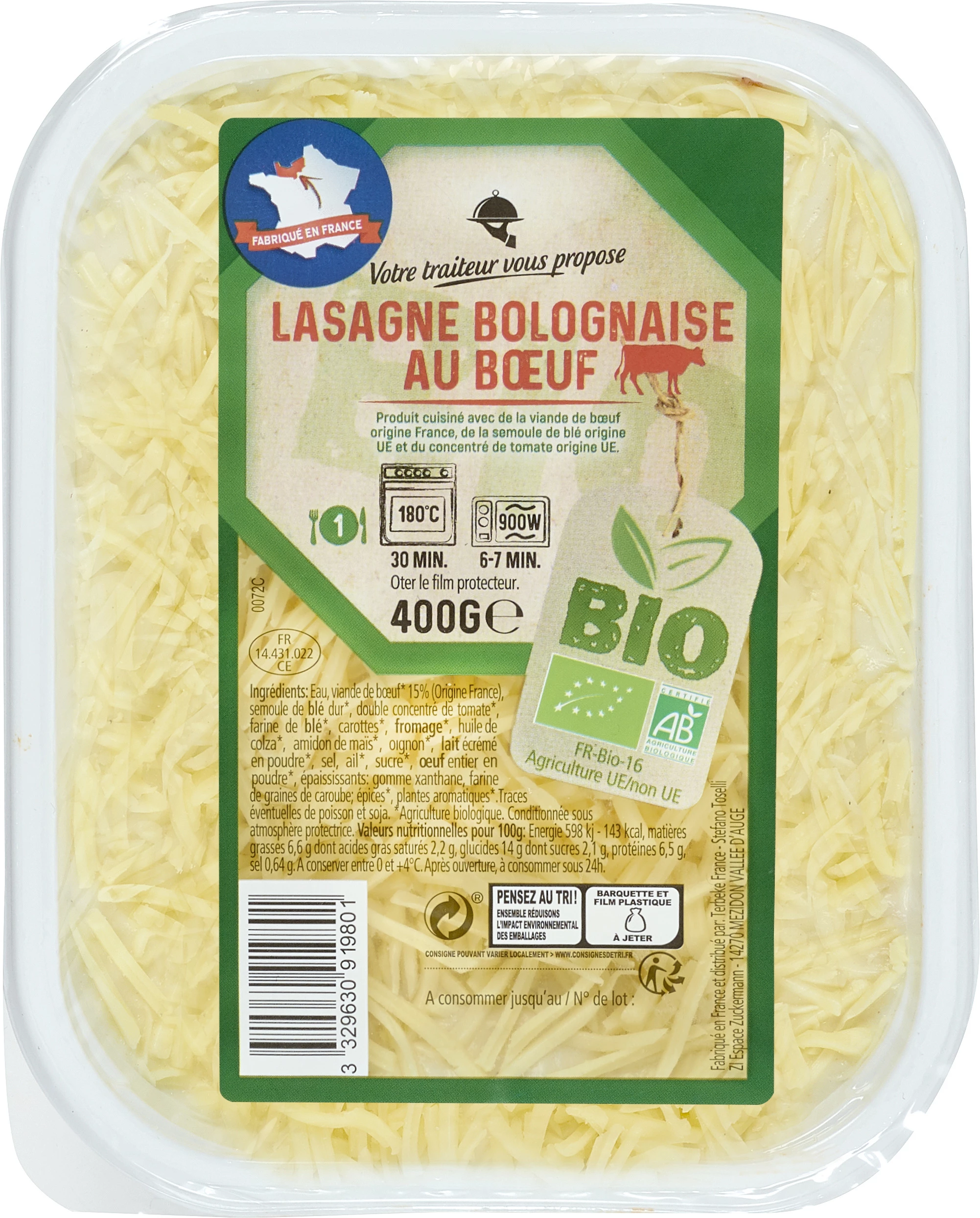 Lasagne Bio Boeuf 400g