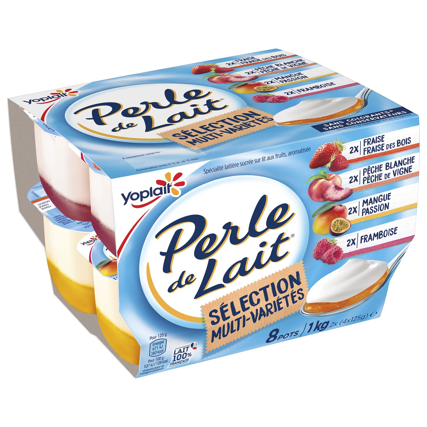 Flavored Yogurt on a Bed of Strawberry Peach Mango Passion Raspberry Pearl Milk 8x125g - Yoplait