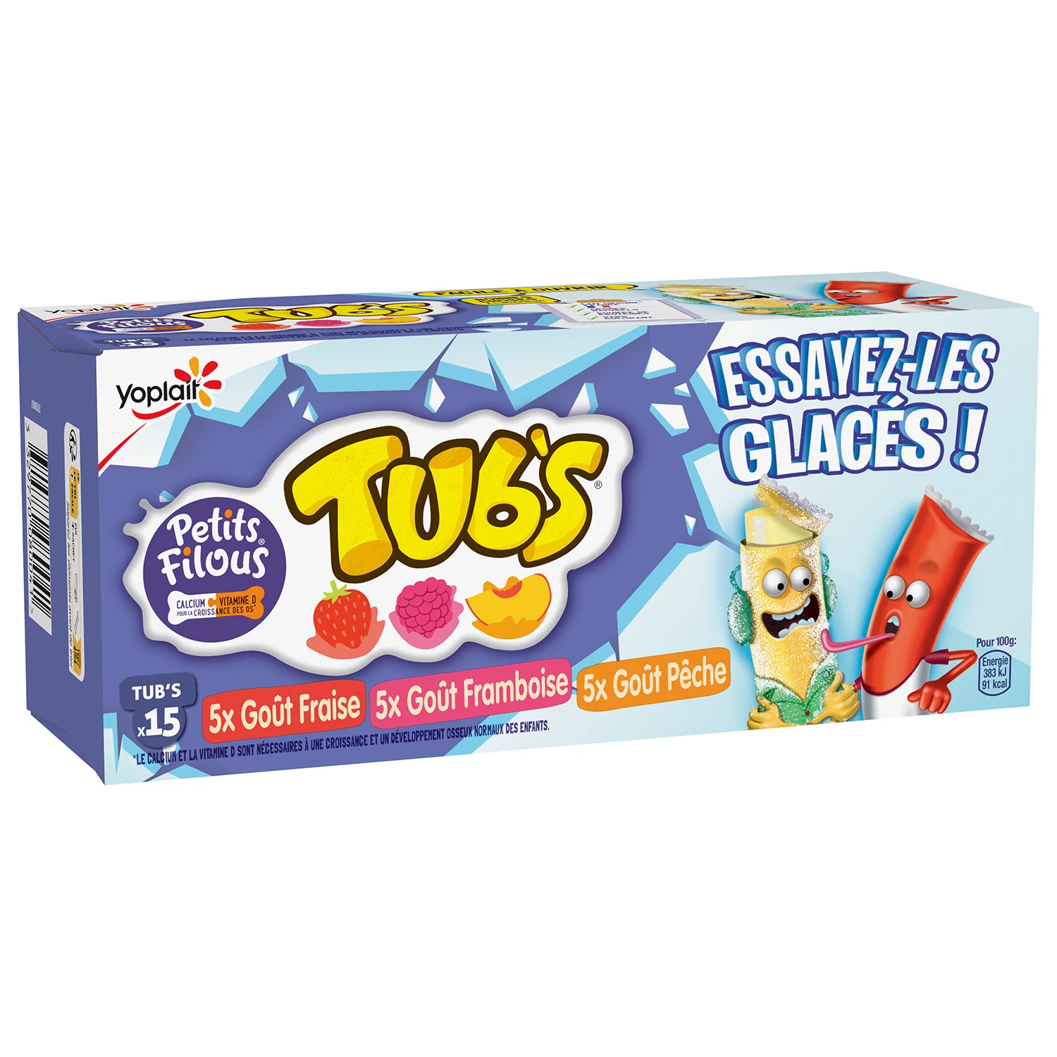 Yogurt Bebible Infantil en Tarrinas Sabor Fresa Frambuesa Melocotón 15x37g - Yoplait