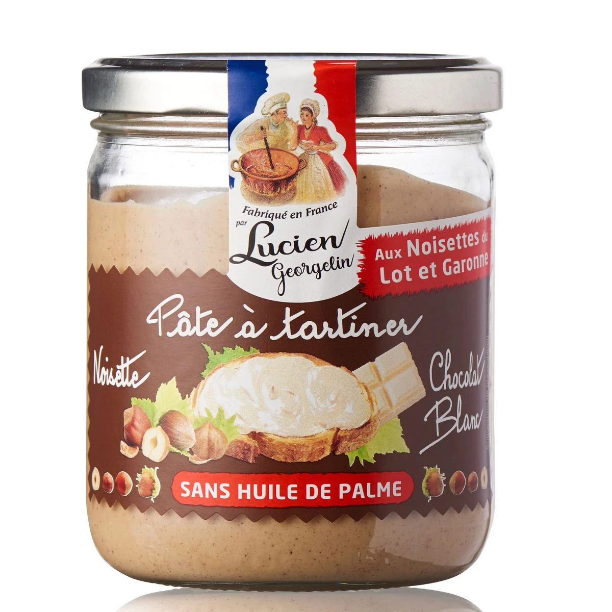 Hazelnut Spread from Lot and Garonne and White Chocolate Palm Oil Free 400g - LUCIEN GEORGELIN
