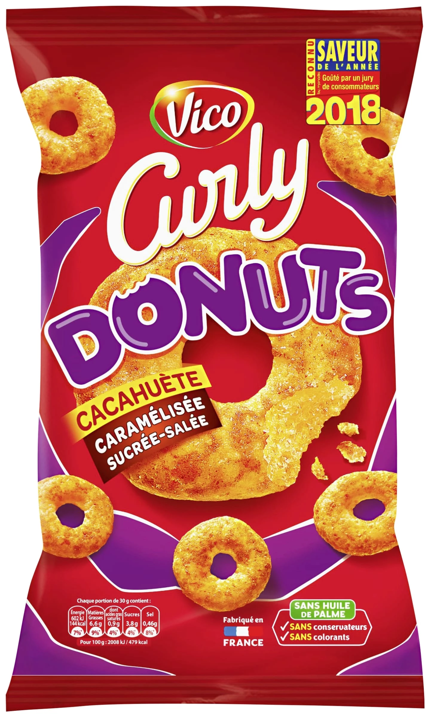 Chips de donut de maní caramelizado dulce y salado, 100 g - CURLY