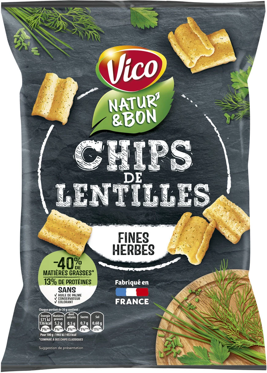 Chips de Lentejas Sabores a Finas Hierbas, 85g - NATUR' & BON