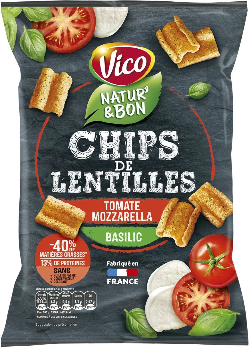 Linzenchips Tomaat, Mozzarella, Basilicum, 85 g - NATUR' & BON