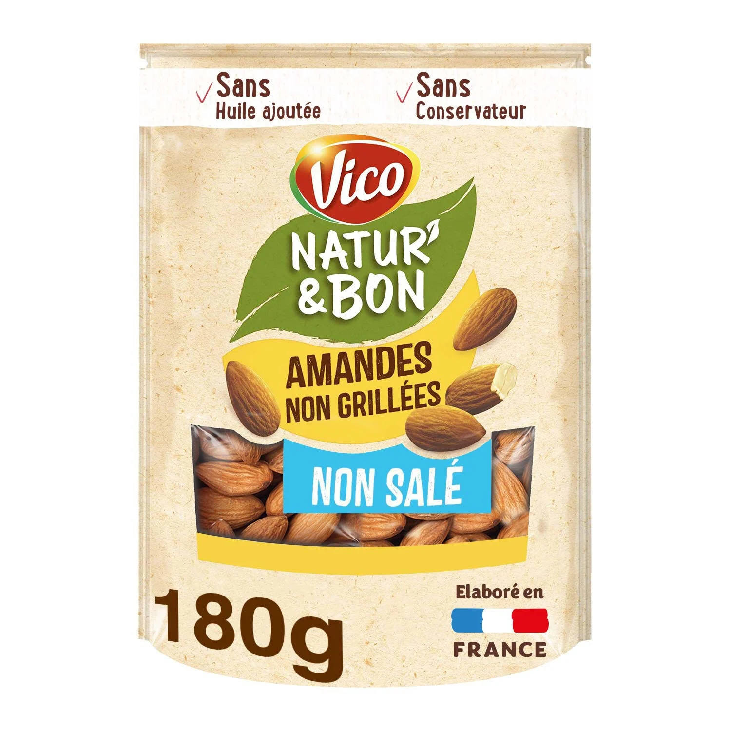 Natural unsalted almonds Natur & Bon 180 G - VICO
