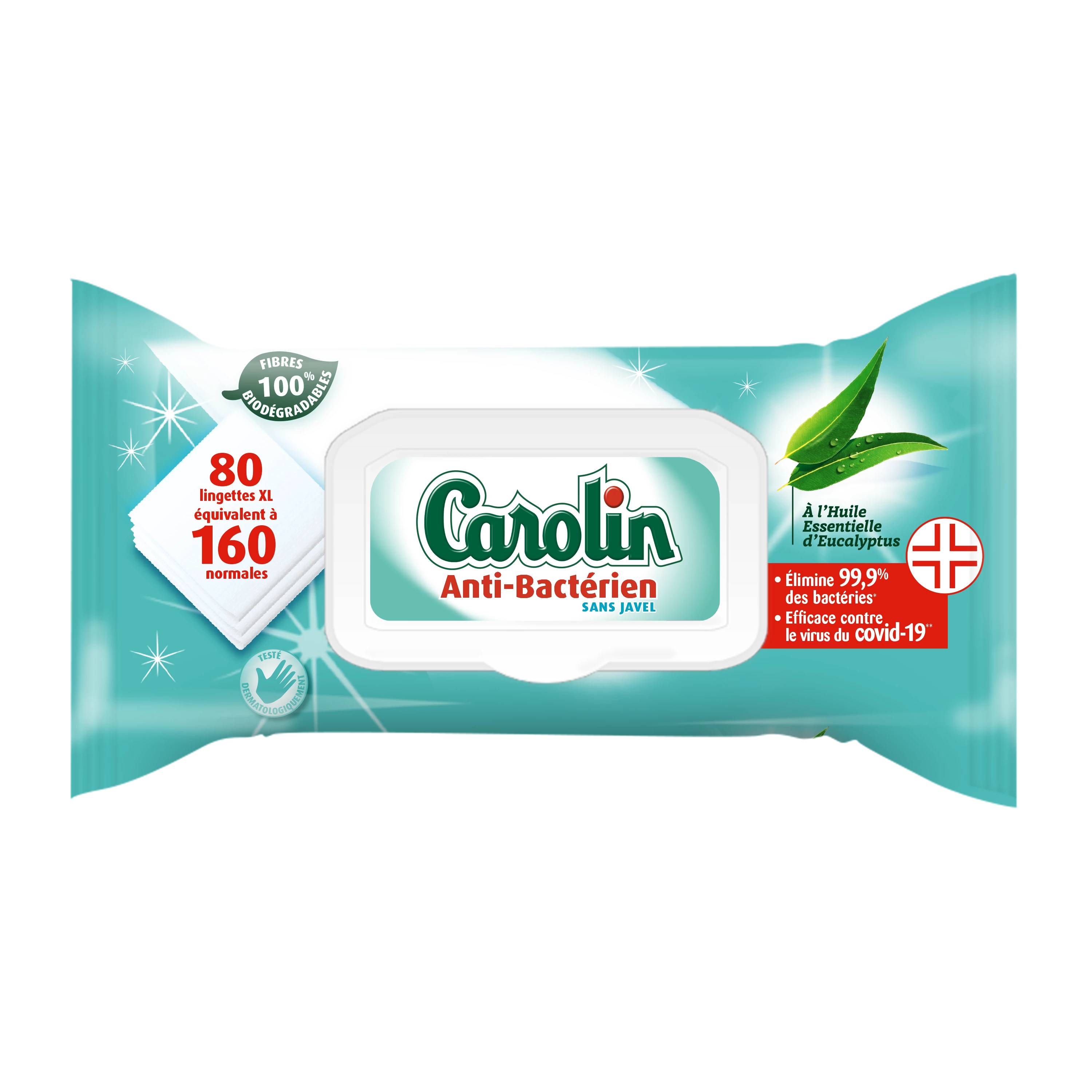 Toallitas limpiadoras extragrandes antibacterianas Carolin X80