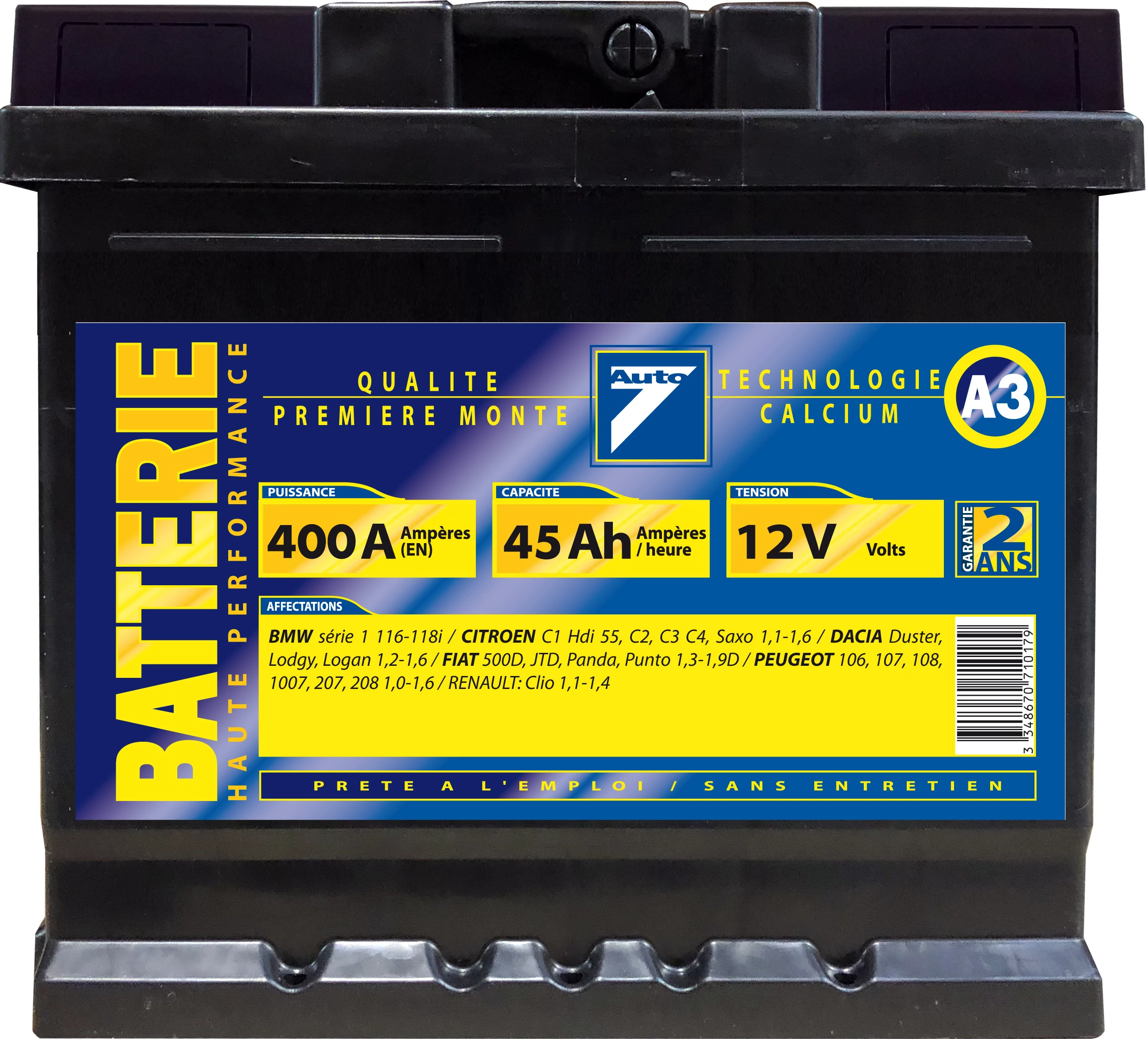 Batterie Auto7 12v 45ah 400 A