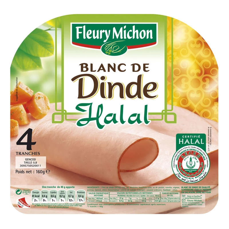 Blanc de Dinde Halal, 4 Tranches 160g - FLEURY MICHON