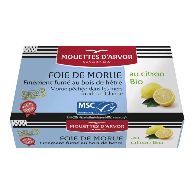 Dorschleber Msc geräuchert mit Zitrone Bio 120g - LES MOUETTES D'ARVOR