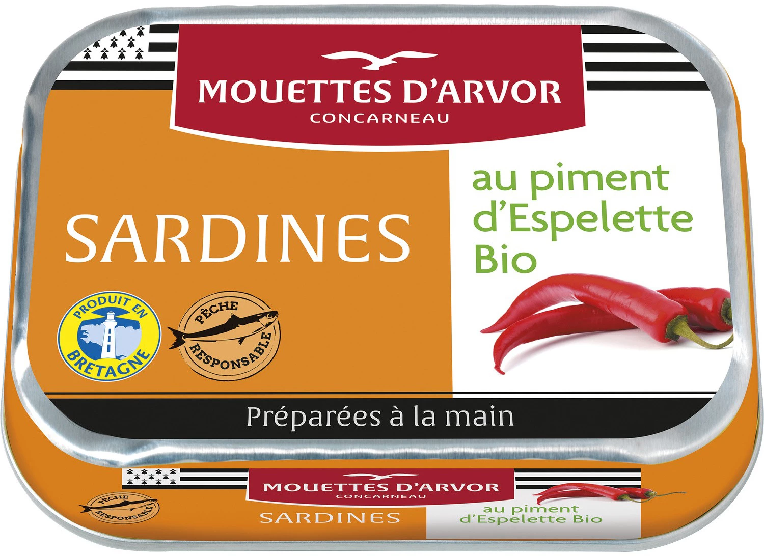 Sardinas con Pimiento de Espelette Ecológico 115g - LES MOUETTES D'ARMOR