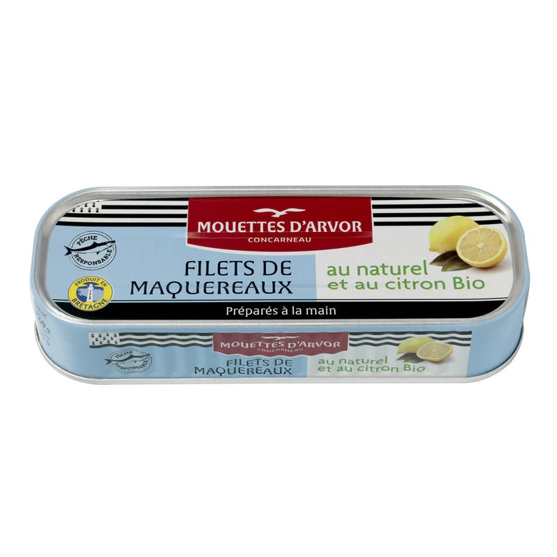 Filet Maquereaux au Naturel et au Citron Bio 160g - LES MOUETTES D'ARMOR